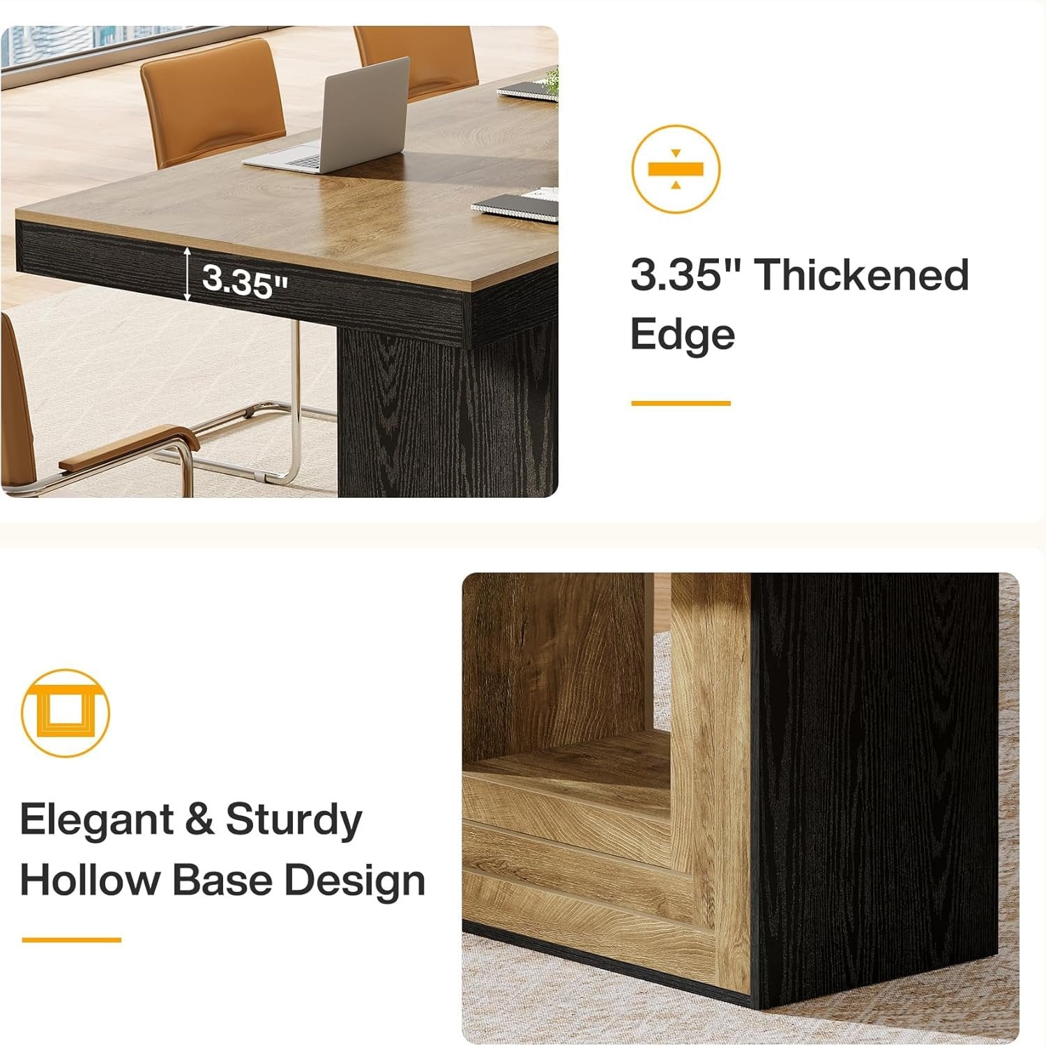 63" Conference Table, Modern Rectangular Meeting Table for 4-6 People