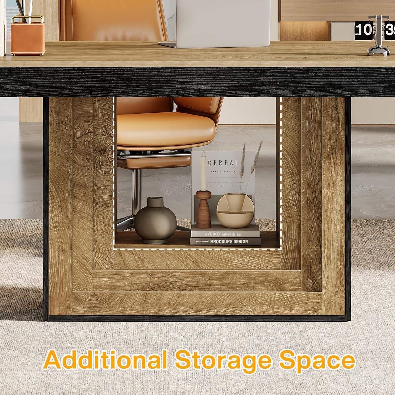 63" Conference Table, Modern Rectangular Meeting Table for 4-6 People