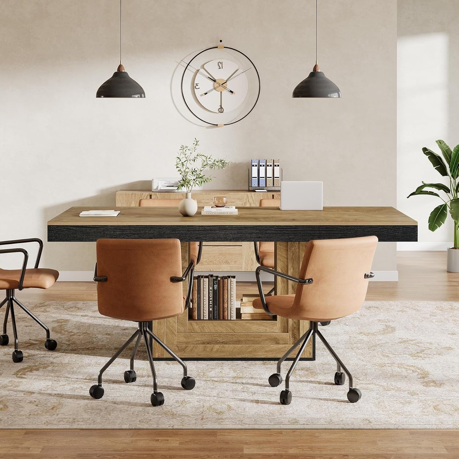 63" Conference Table, Modern Rectangular Meeting Table for 4-6 People