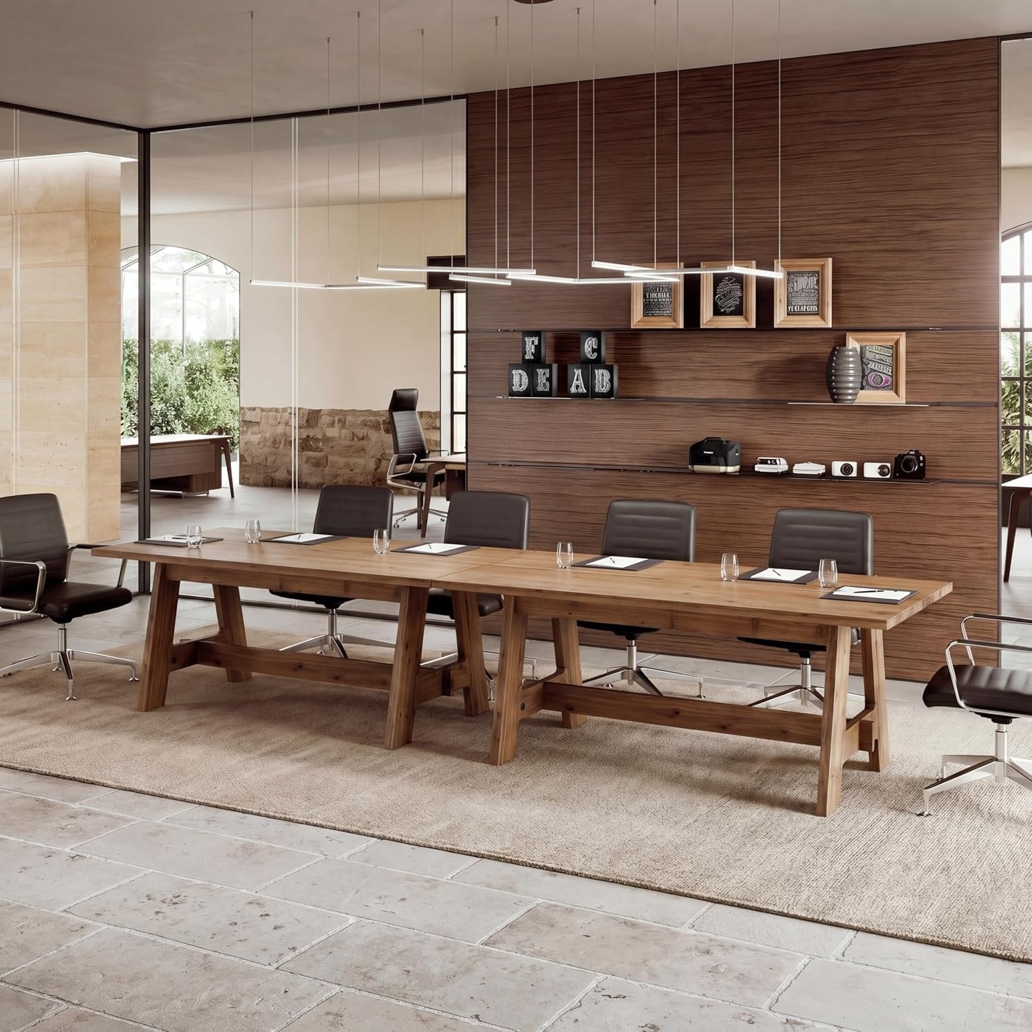 63" Conference Table, Solid Wood Meeting Desk for 4-6 People for Conference Room, Office