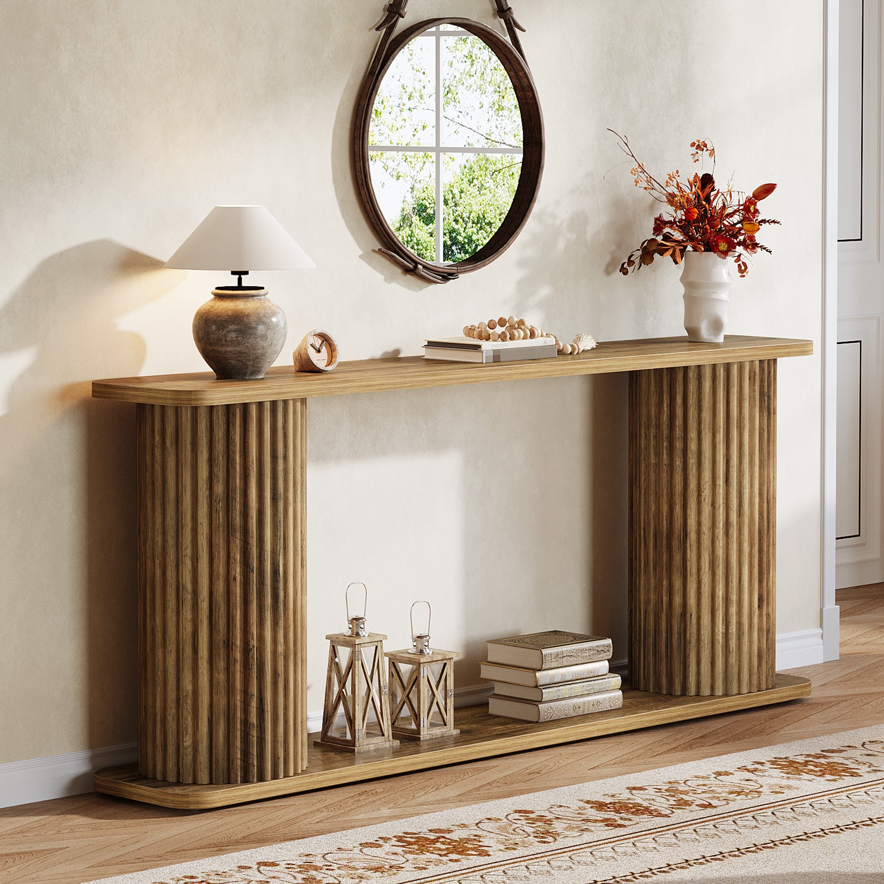 63" Console Table, 2-Tier Mid Century Modern Sofa Table for Entryway