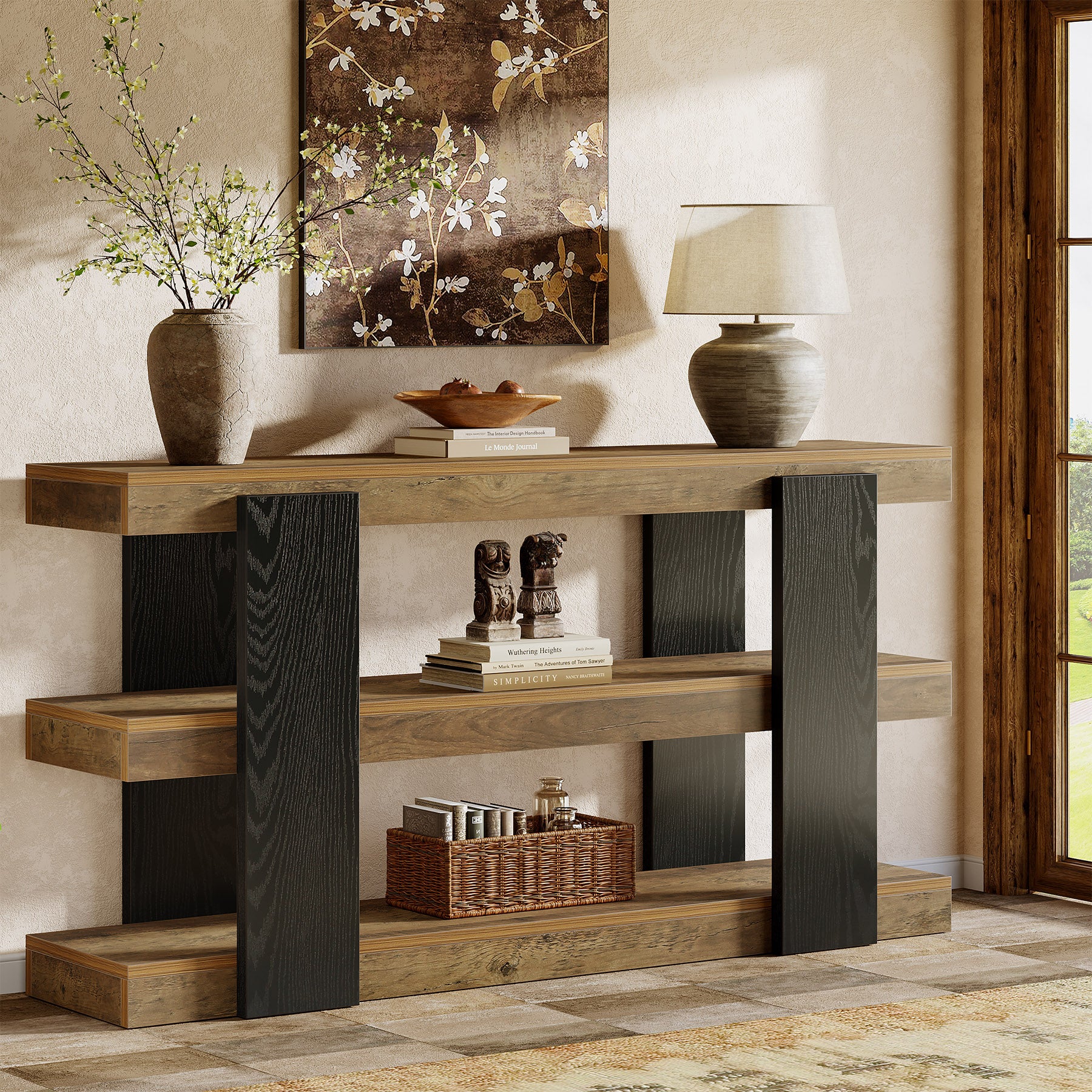 63" Console Table, 3-Tier Entryway Table Sofa Table with Storage