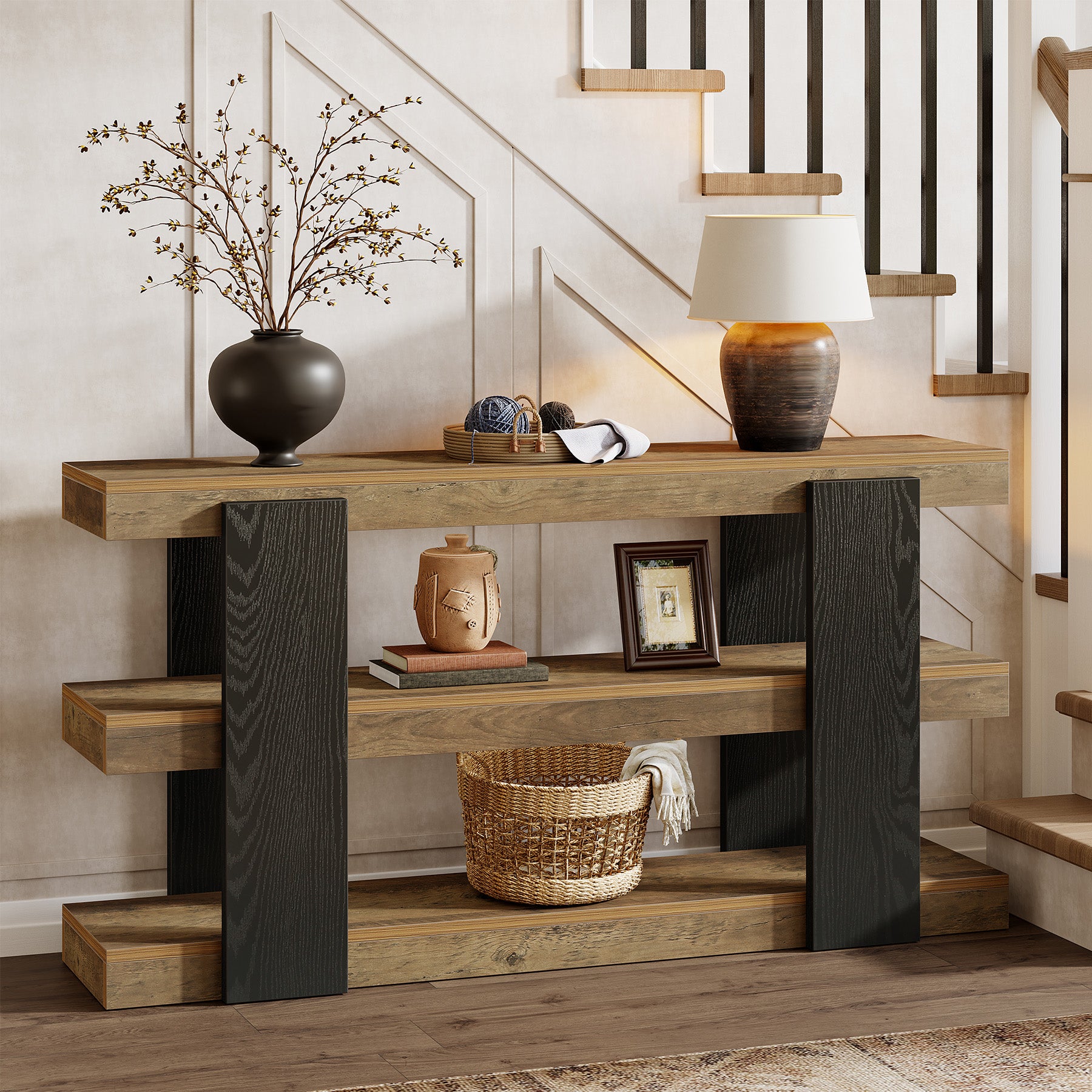 63" Console Table, 3-Tier Entryway Table Sofa Table with Storage