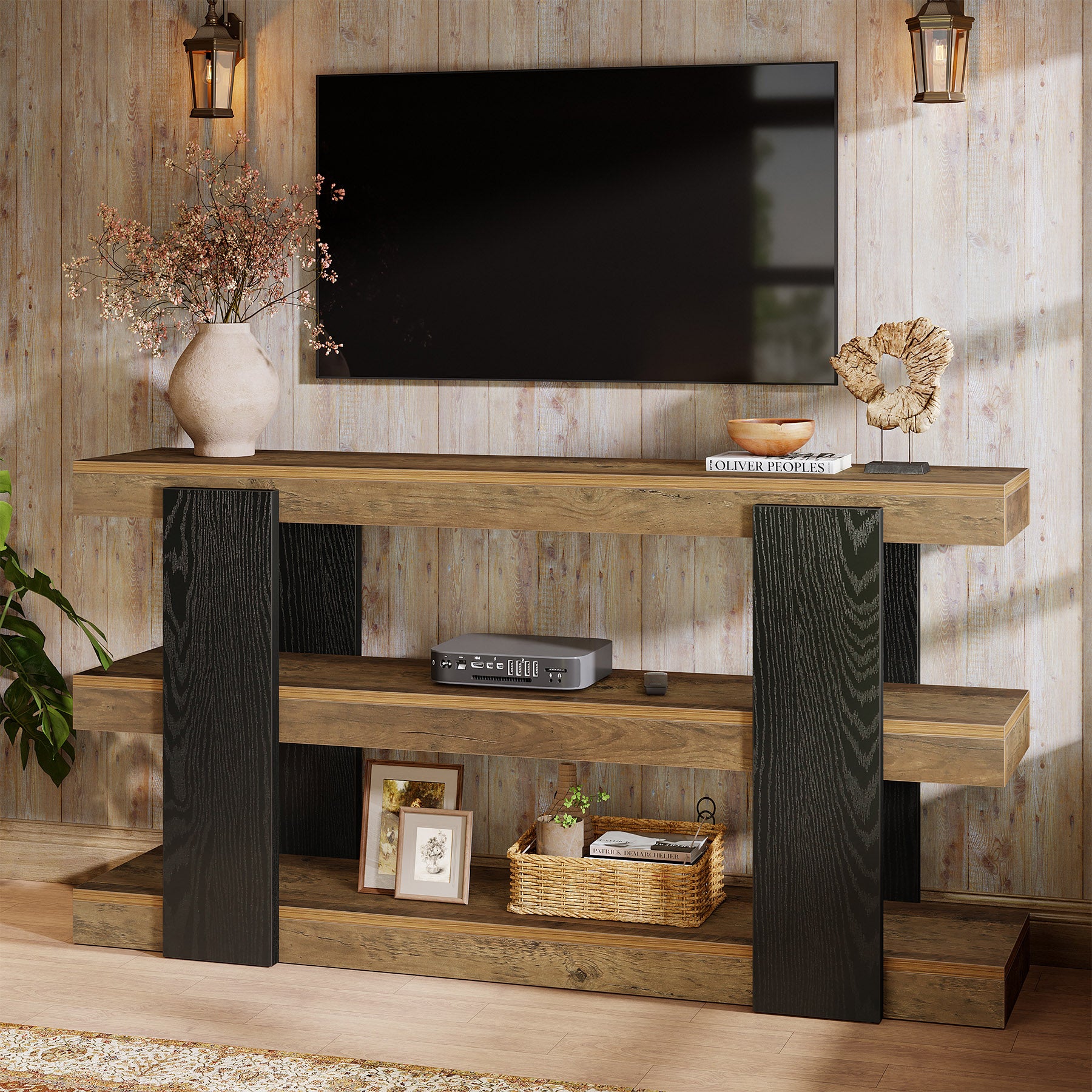 63" Console Table, 3-Tier Entryway Table Sofa Table with Storage