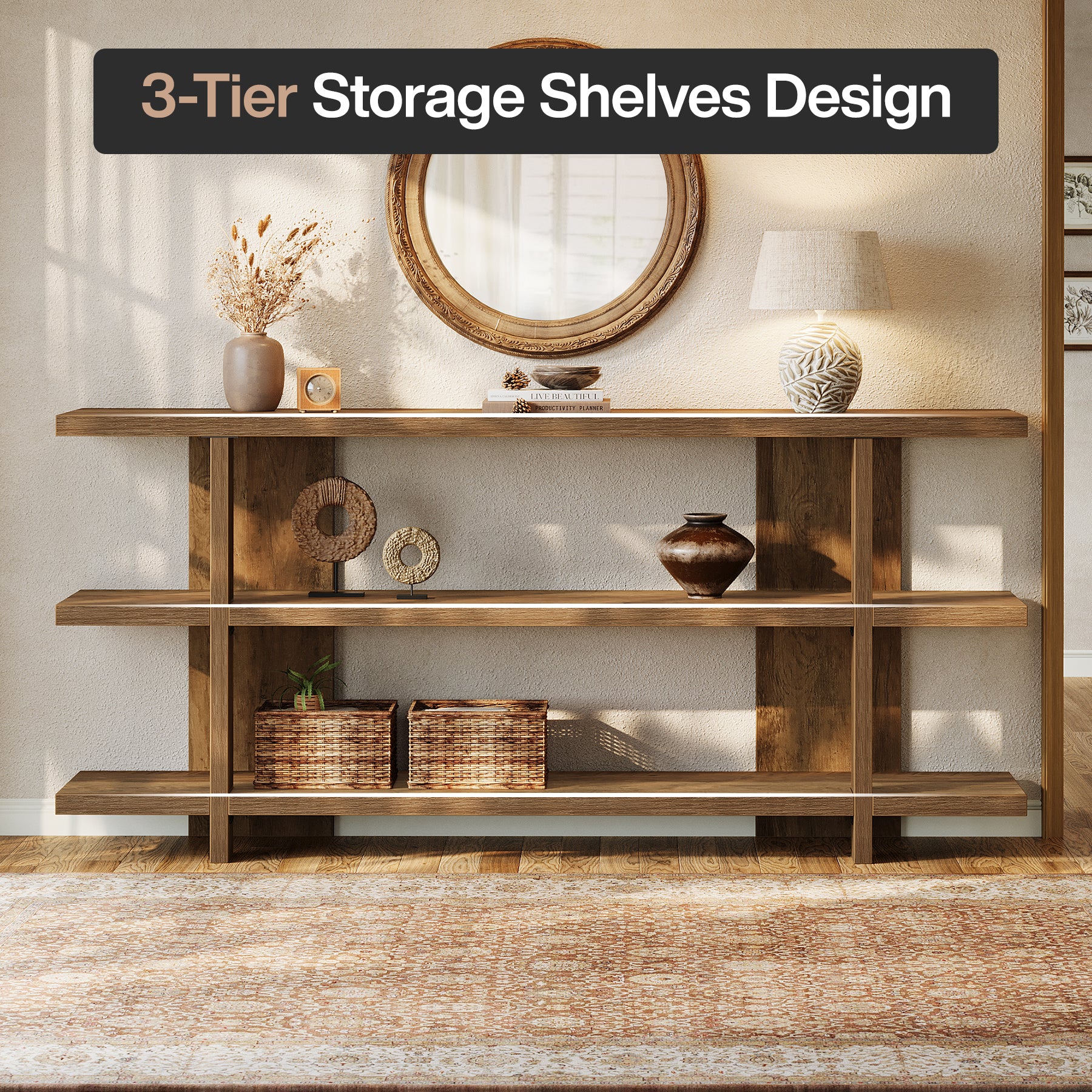 63" Console Table, 3-Tier Narrow Entryway Table Accent Furniture