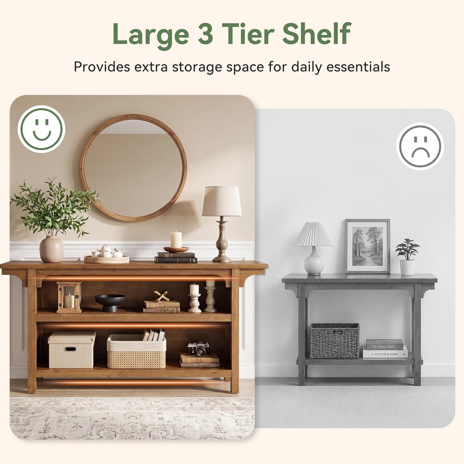 63" Console Table, 3-Tier Narrow Sofa Table with Storage Shelves for Hallway