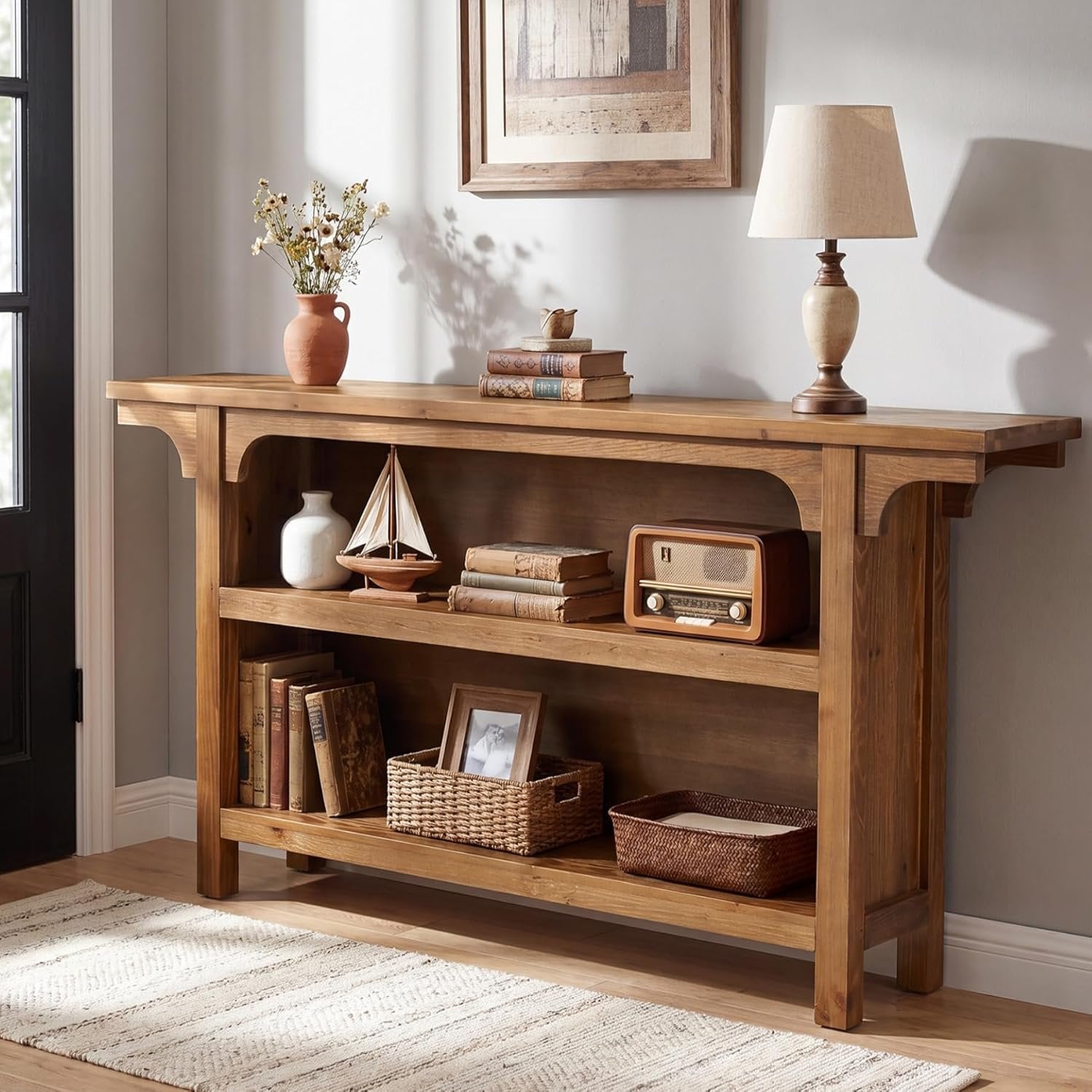 63" Console Table, 3-Tier Narrow Sofa Table with Storage Shelves for Hallway