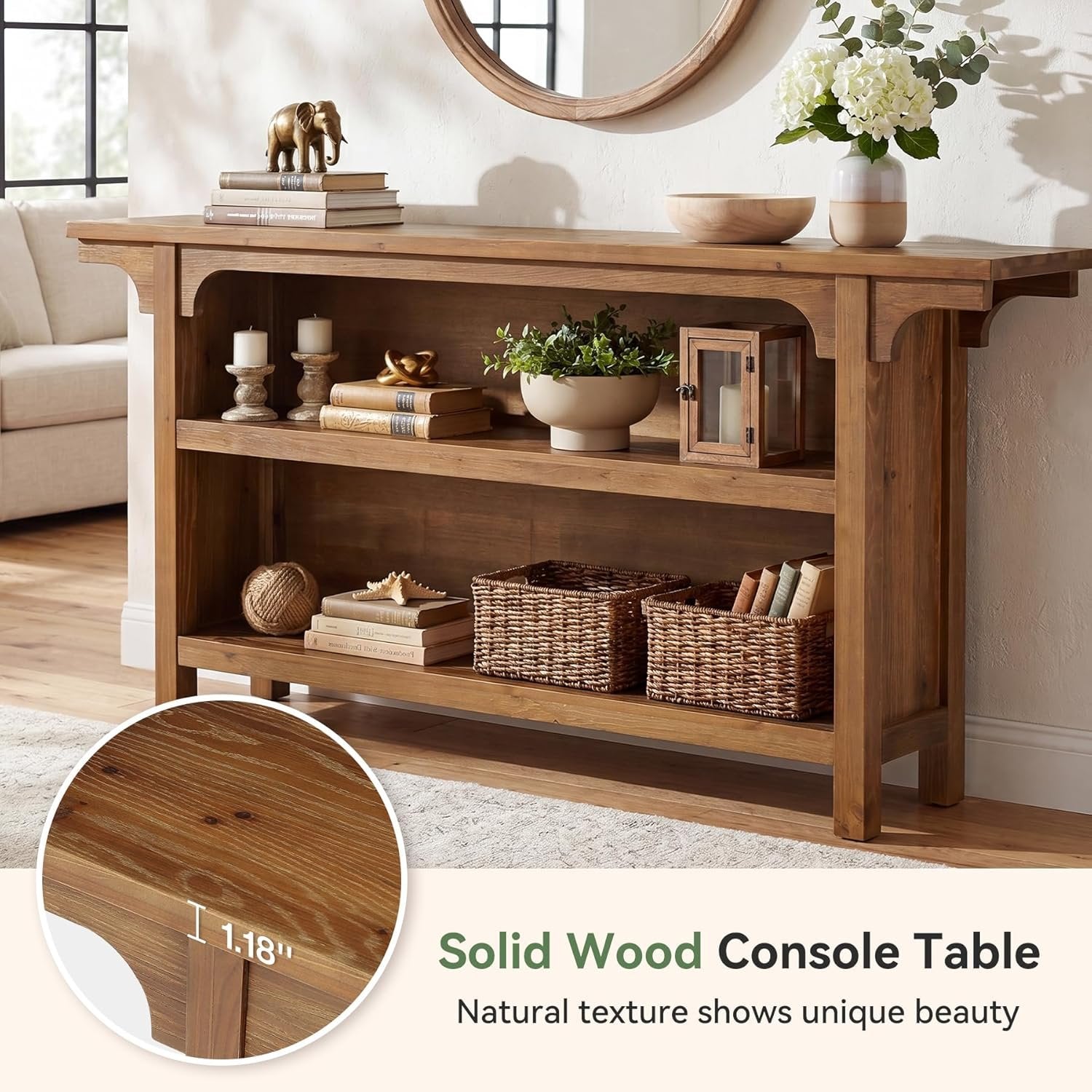 63" Console Table, 3-Tier Narrow Sofa Table with Storage Shelves for Hallway