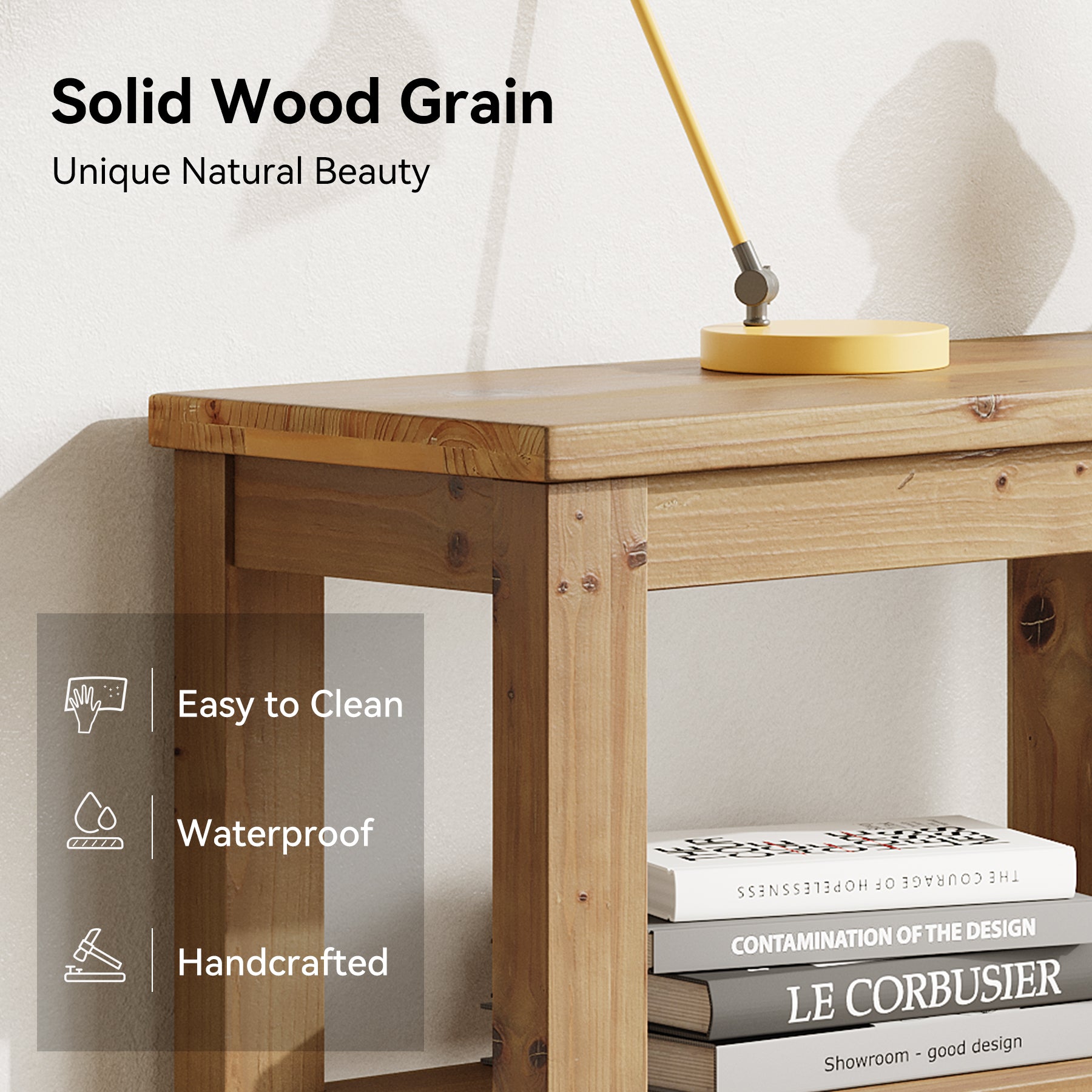 63" Console Table, 3-Tier Solid Wood Sofa Table with 6 Storage Cubes