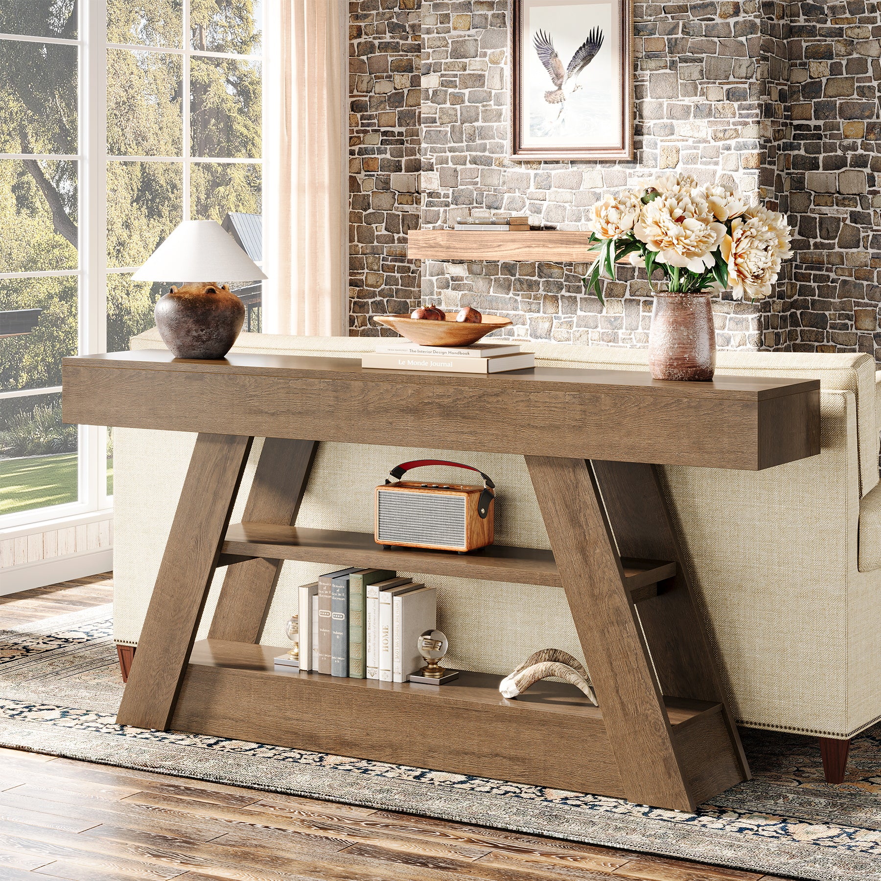 63" Console Table, Entryway Sofa Table with Storage Shelves