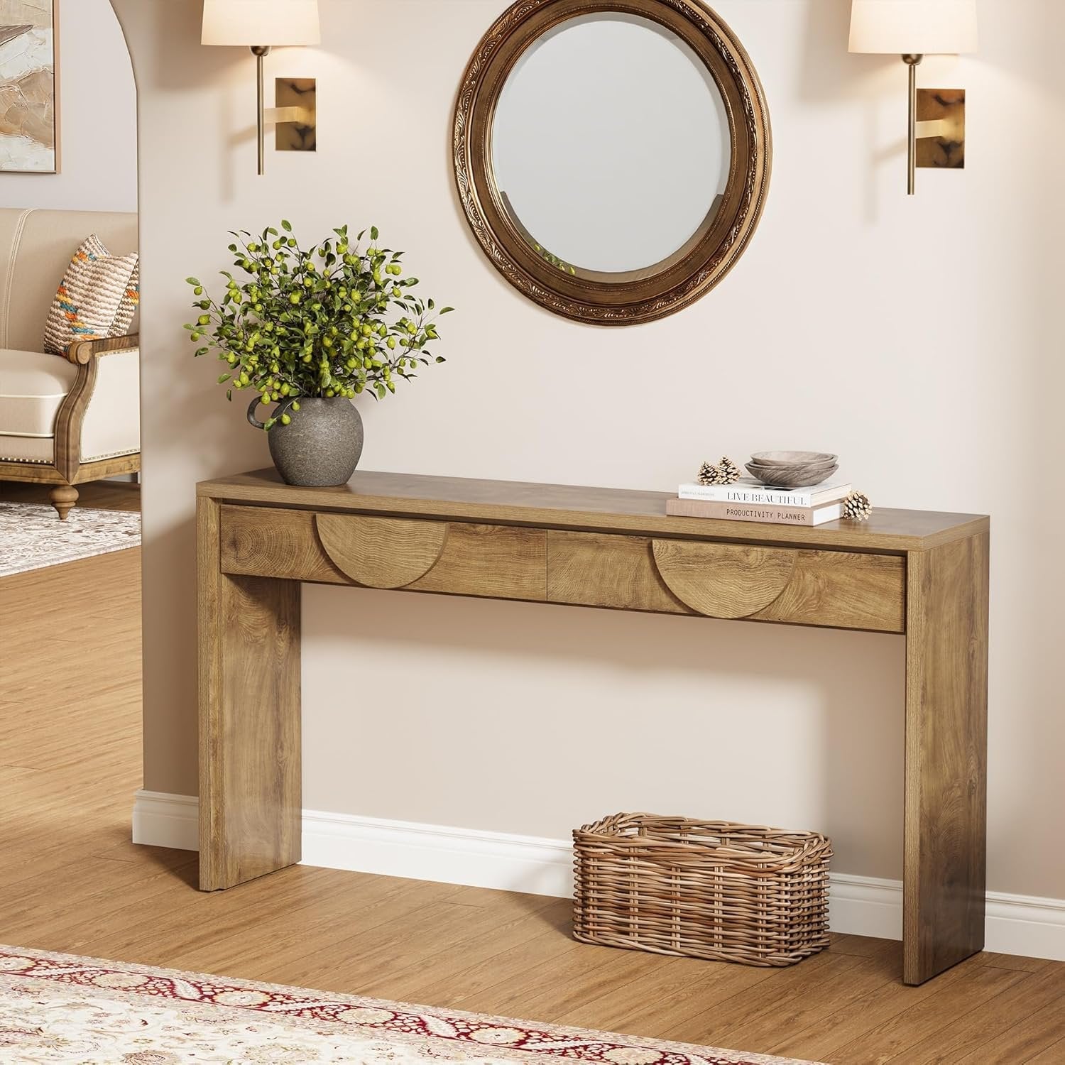 63" Console Table, Farmhouse Entryway Table Sofa Console with 2 Drawers