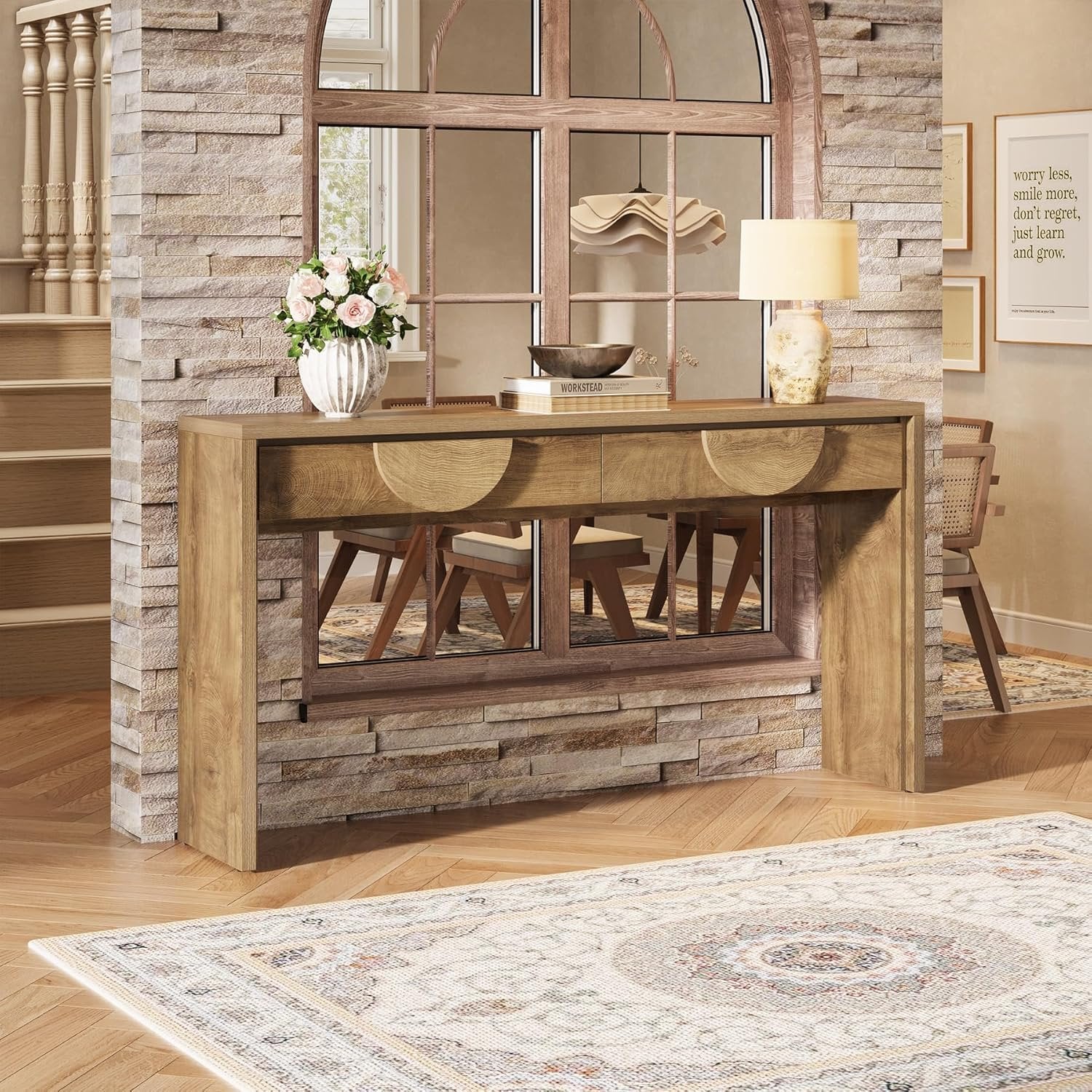 63" Console Table, Farmhouse Entryway Table Sofa Console with 2 Drawers
