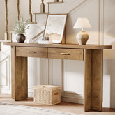 63" Console Table, Farmhouse Oval Curved Entryway Table with 2 Drawers 3