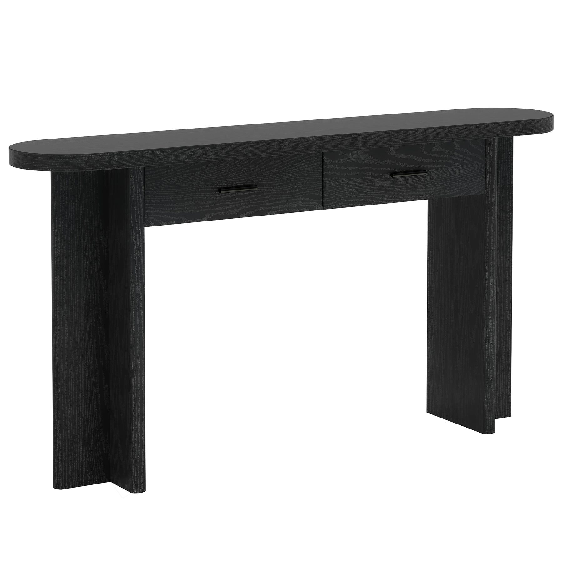 63" Console Table, Farmhouse Oval Curved Entryway Table with 2 Drawers