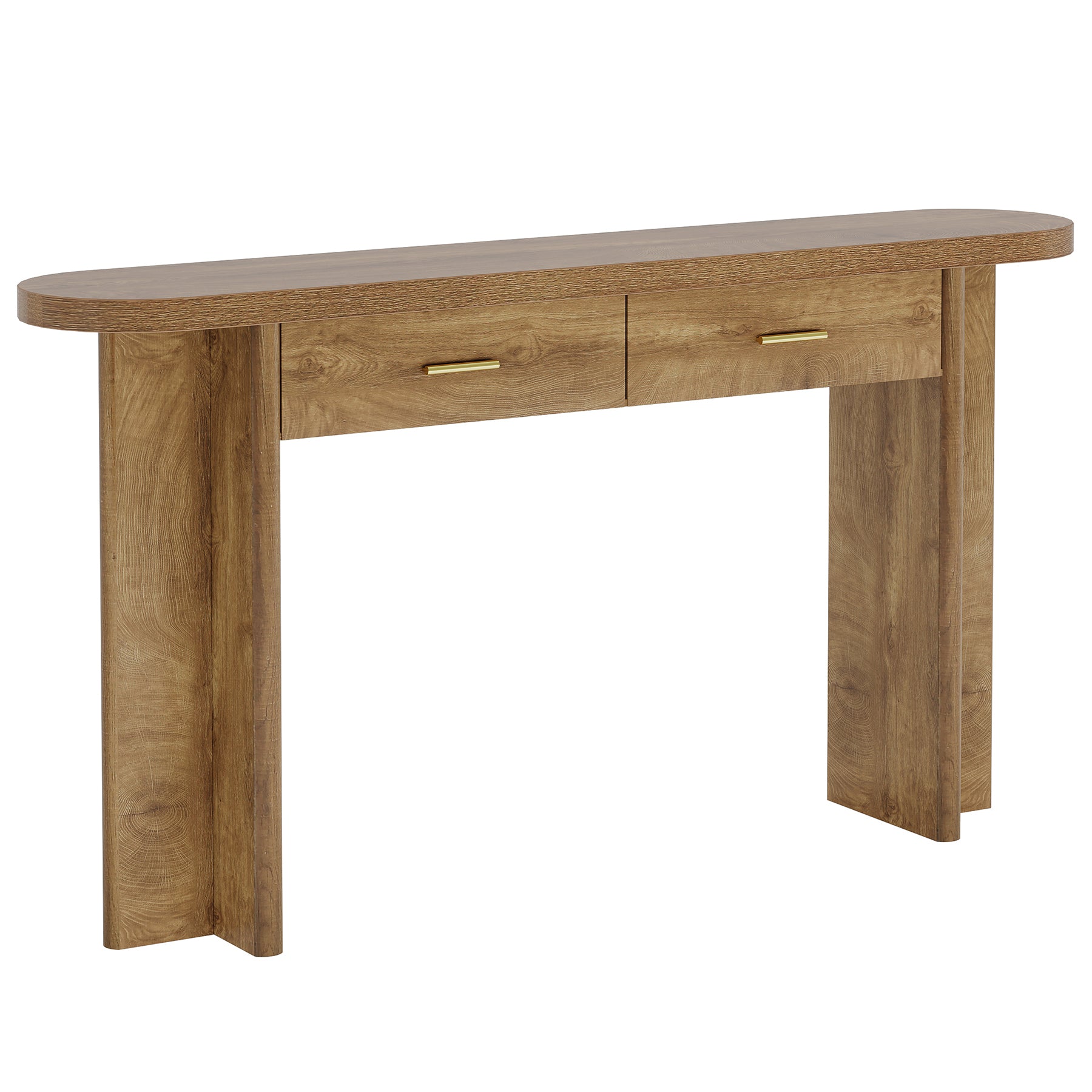63" Console Table, Farmhouse Oval Curved Entryway Table with 2 Drawers
