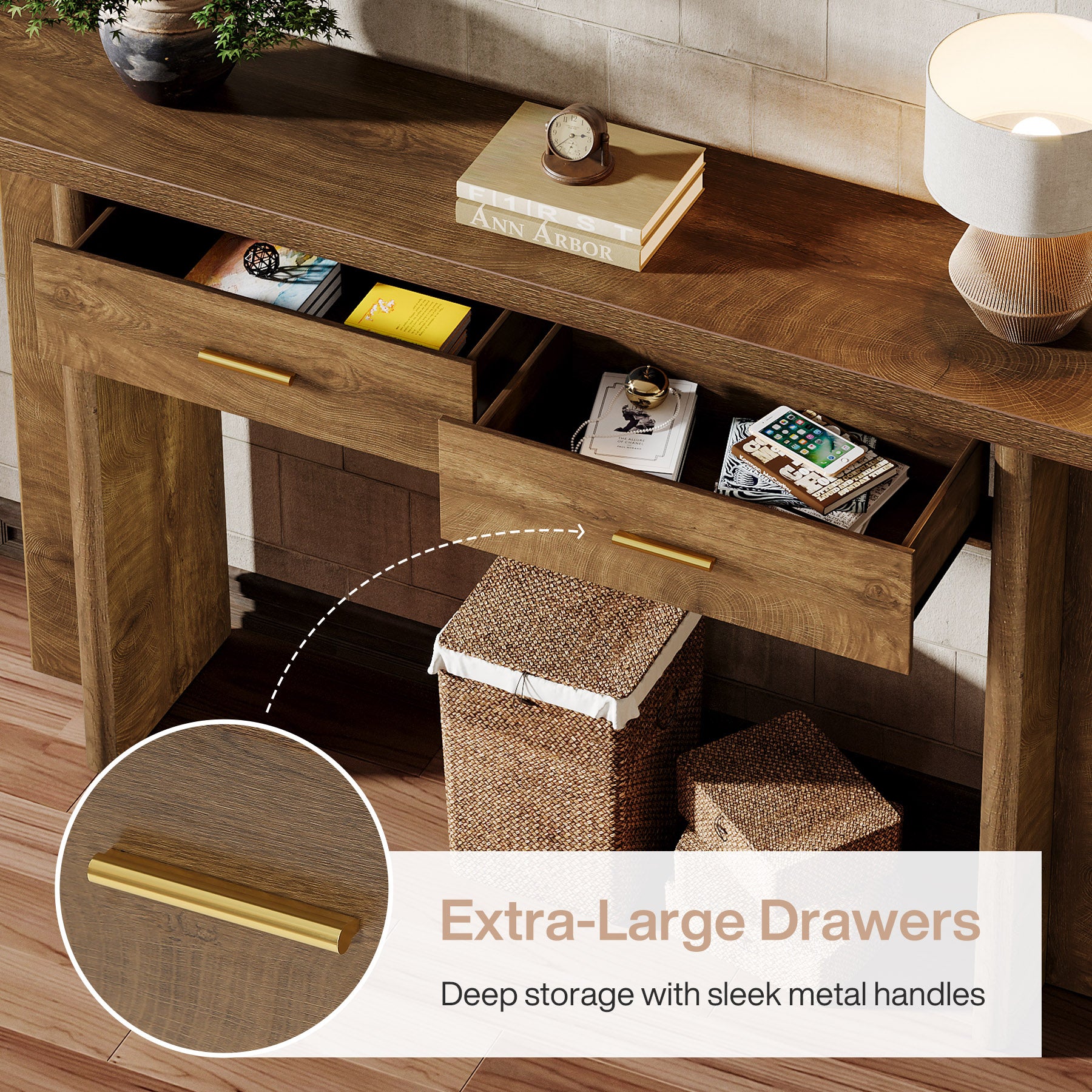 63" Console Table, Farmhouse Oval Curved Entryway Table with 2 Drawers