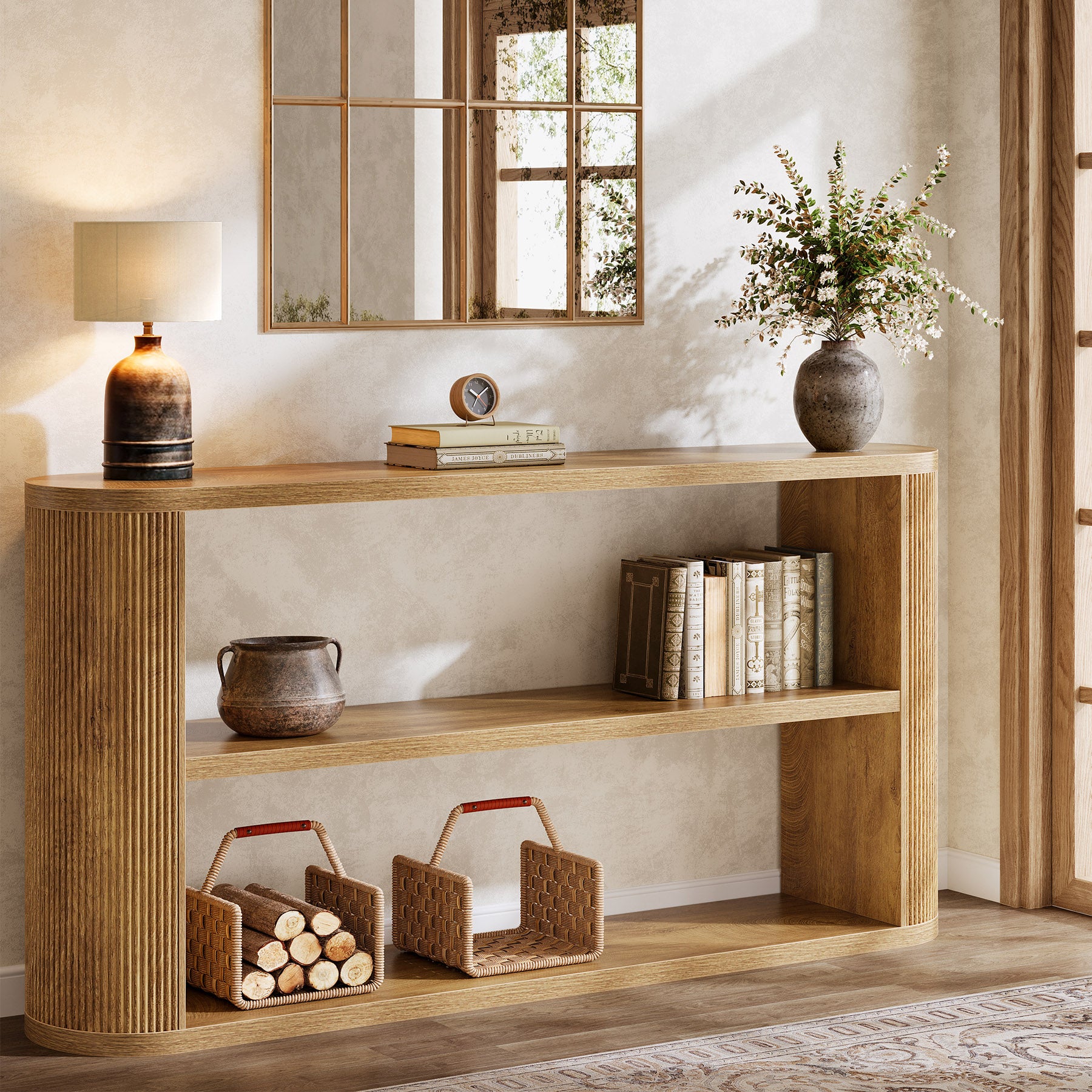 63" Console Table, Farmhouse Sofa Entryway Table with 3-Tier Shelves