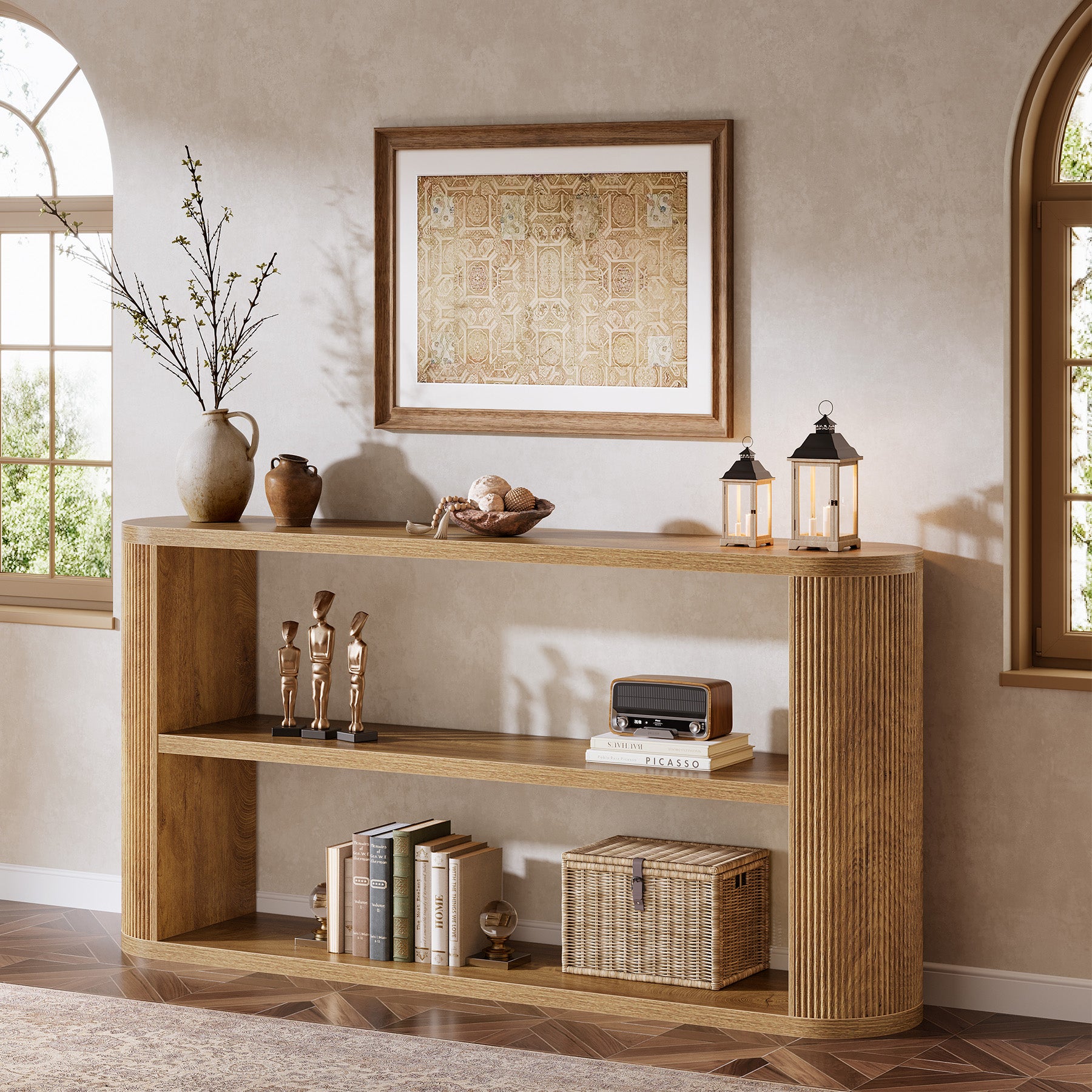 63" Console Table, Farmhouse Sofa Entryway Table with 3-Tier Shelves