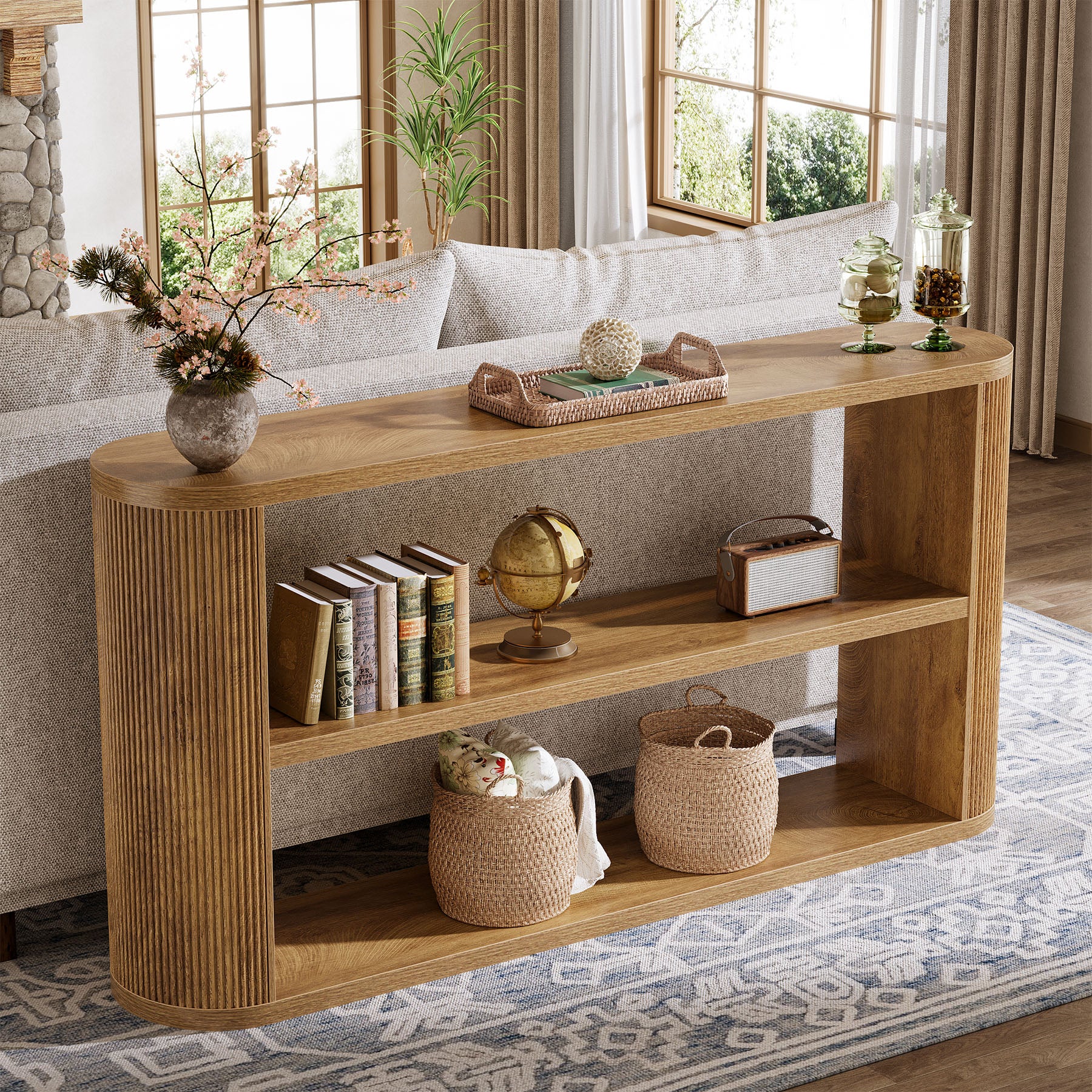 63" Console Table, Farmhouse Sofa Entryway Table with 3-Tier Shelves