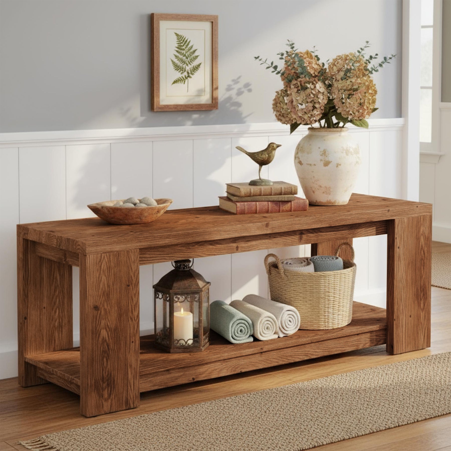 63" Console Table, Farmhouse Wood 2-Tier Entryway Tables for Entrance