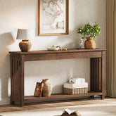 63" Console Table, Farmhouse Wood Entryway Sofa Table with 2-Tier Storage 3