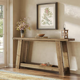 63" Console Table, Farmhouse Wood Sofa Entryway Table with 2-Tier Shelf 3