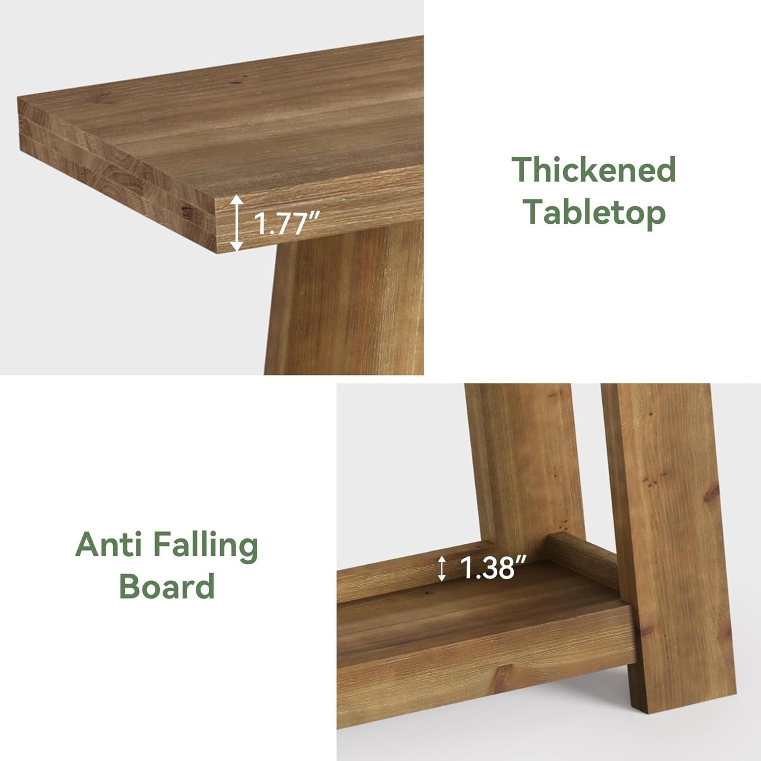 63" Console Table, Farmhouse Wood Sofa Entryway Table with 2-Tier Shelf