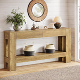 63" Console Table, Farmhouse Wooden Sofa Entryway Table with 2 Drawers 3