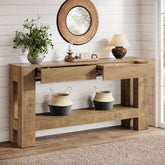 63" Console Table, Farmhouse Wooden Sofa Entryway Table with 2 Drawers 3