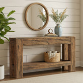 63" Console Table, Farmhouse Wooden Sofa Entryway Table with 2 Drawers 3