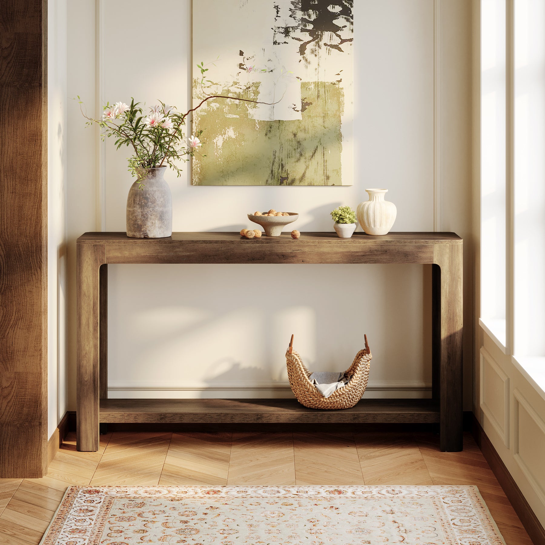 63" Console Table, Narrow 2-Tier Sofa Table Accent Entrance Console