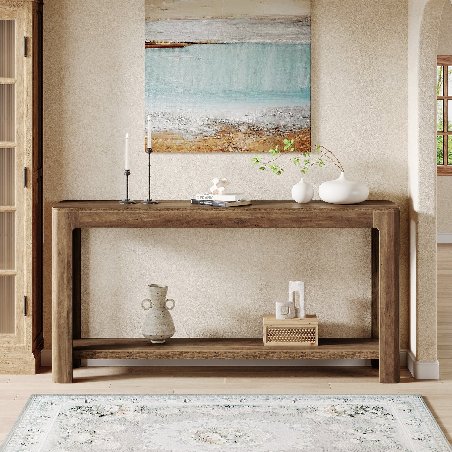 63" Console Table, Narrow 2-Tier Sofa Table Accent Entrance Console