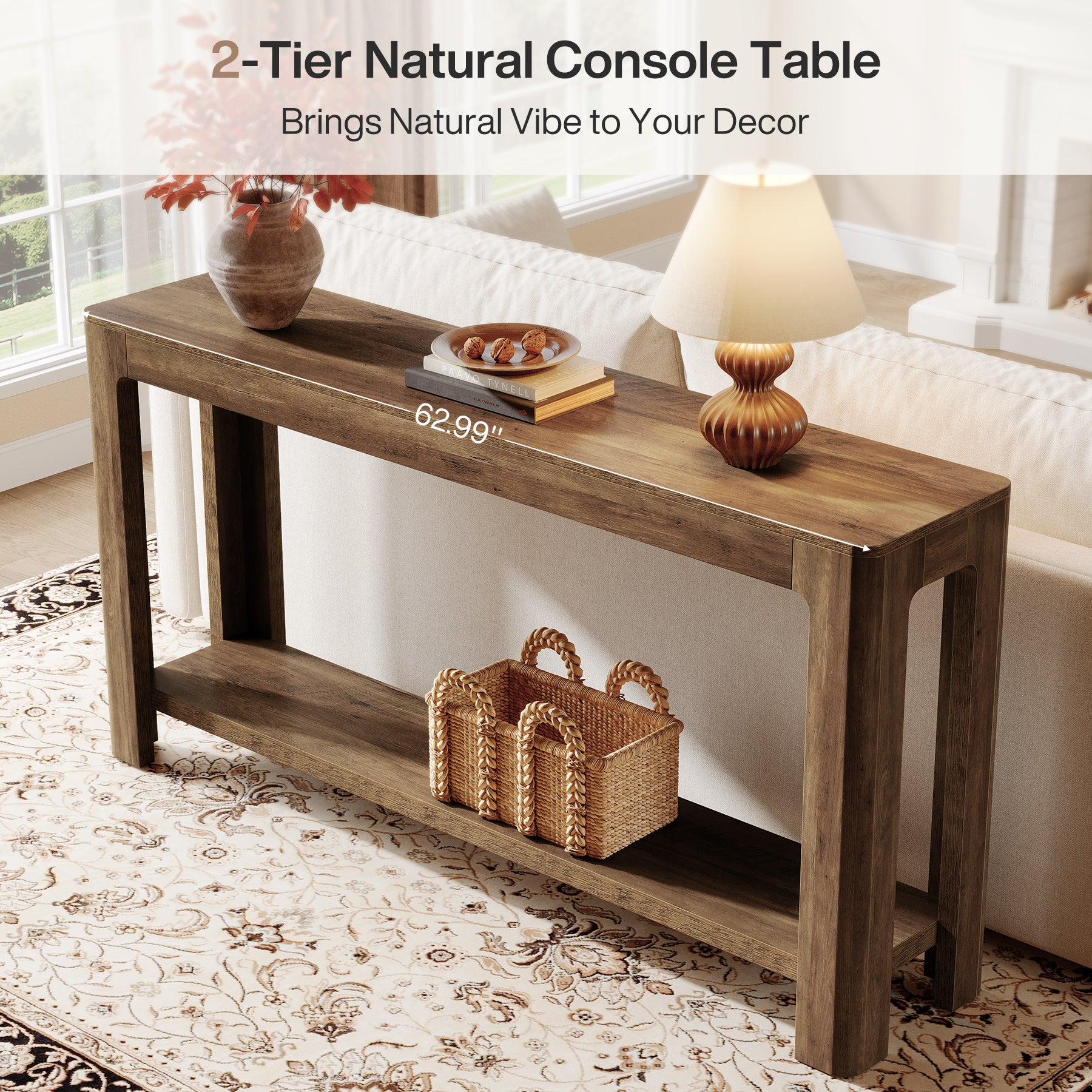 63" Console Table, Narrow 2-Tier Sofa Table Accent Entrance Console