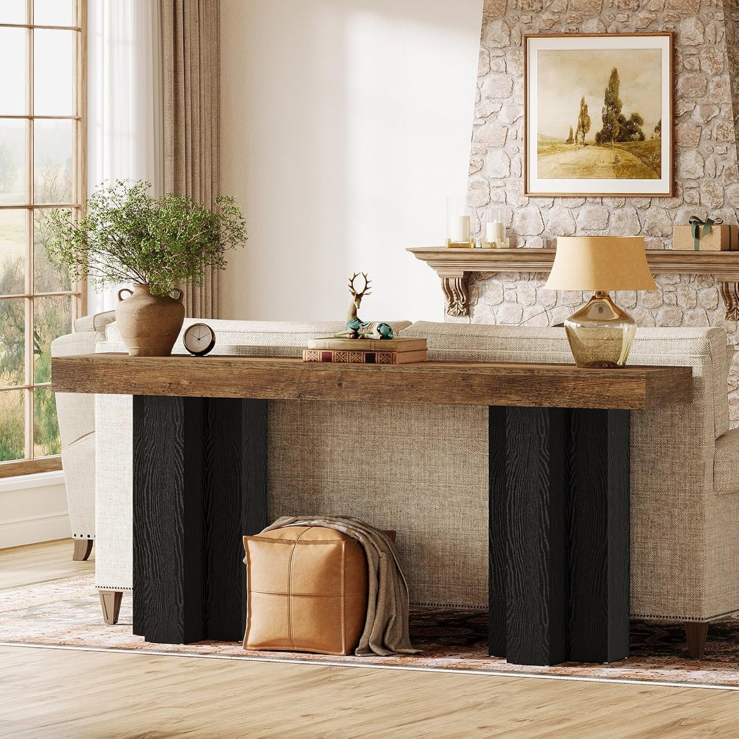 63" Console Table, Narrow Sofa Console Entryway Table with Sturdy Legs