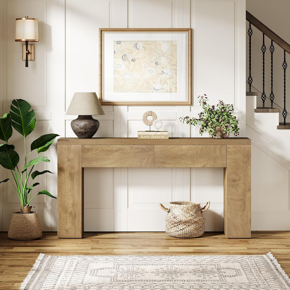 Tribesigns 63" Console Table, Rustic Sofa Hallway Table with Drawers ...