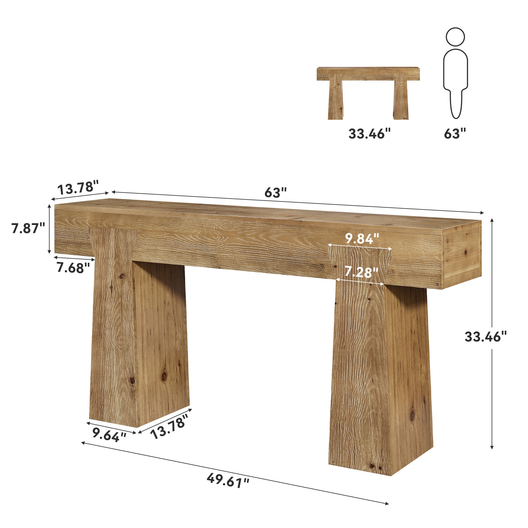 63" Console Table, Solid Wood Entryway Table with Heavy-Duty Frame for Living Room