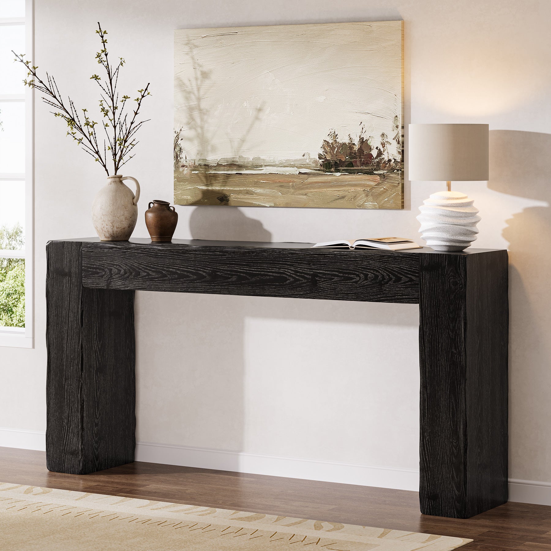 63" Console Table, Solid Wood Farmhouse Sofa Foyer Table for Entryway