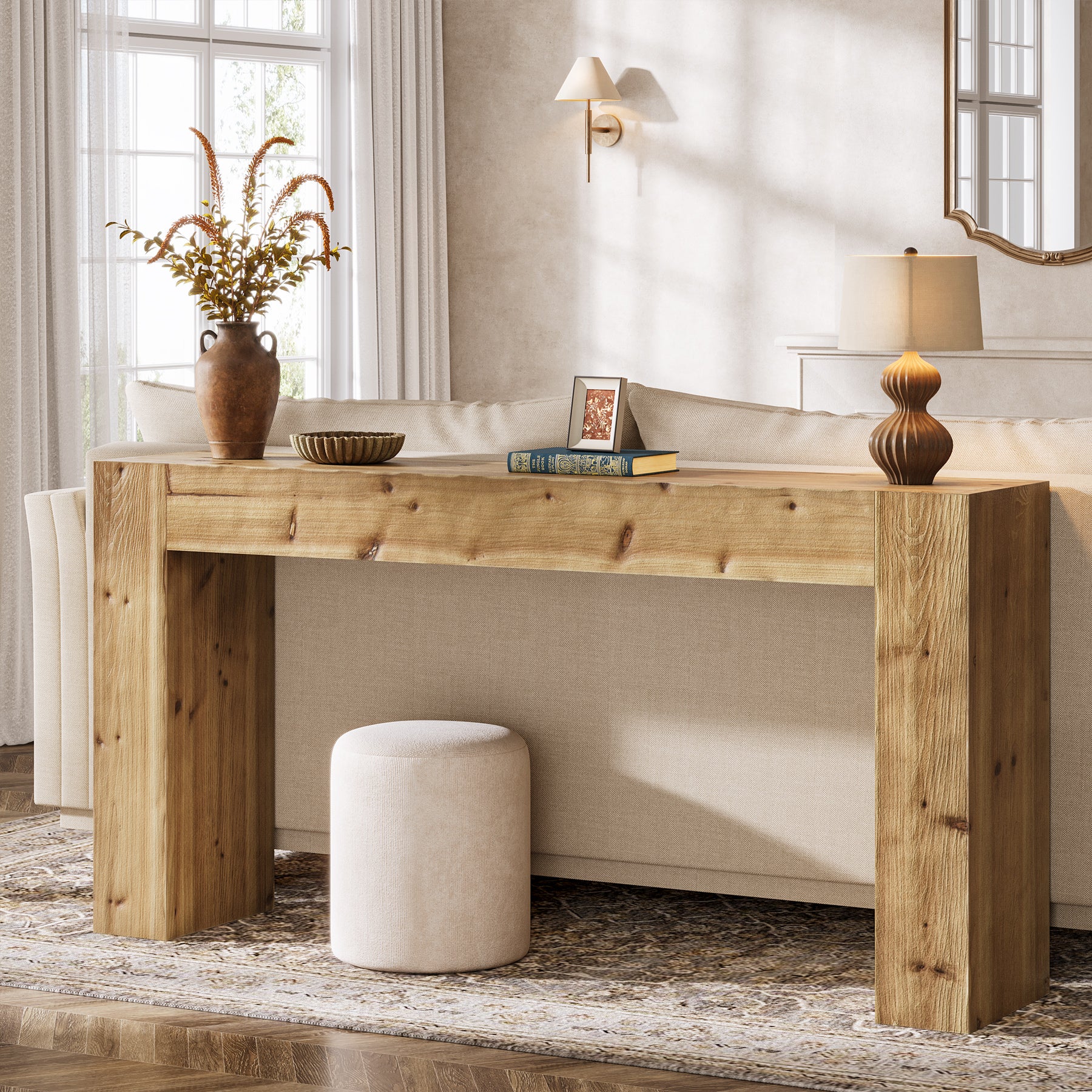 63" Console Table, Solid Wood Farmhouse Sofa Foyer Table for Entryway