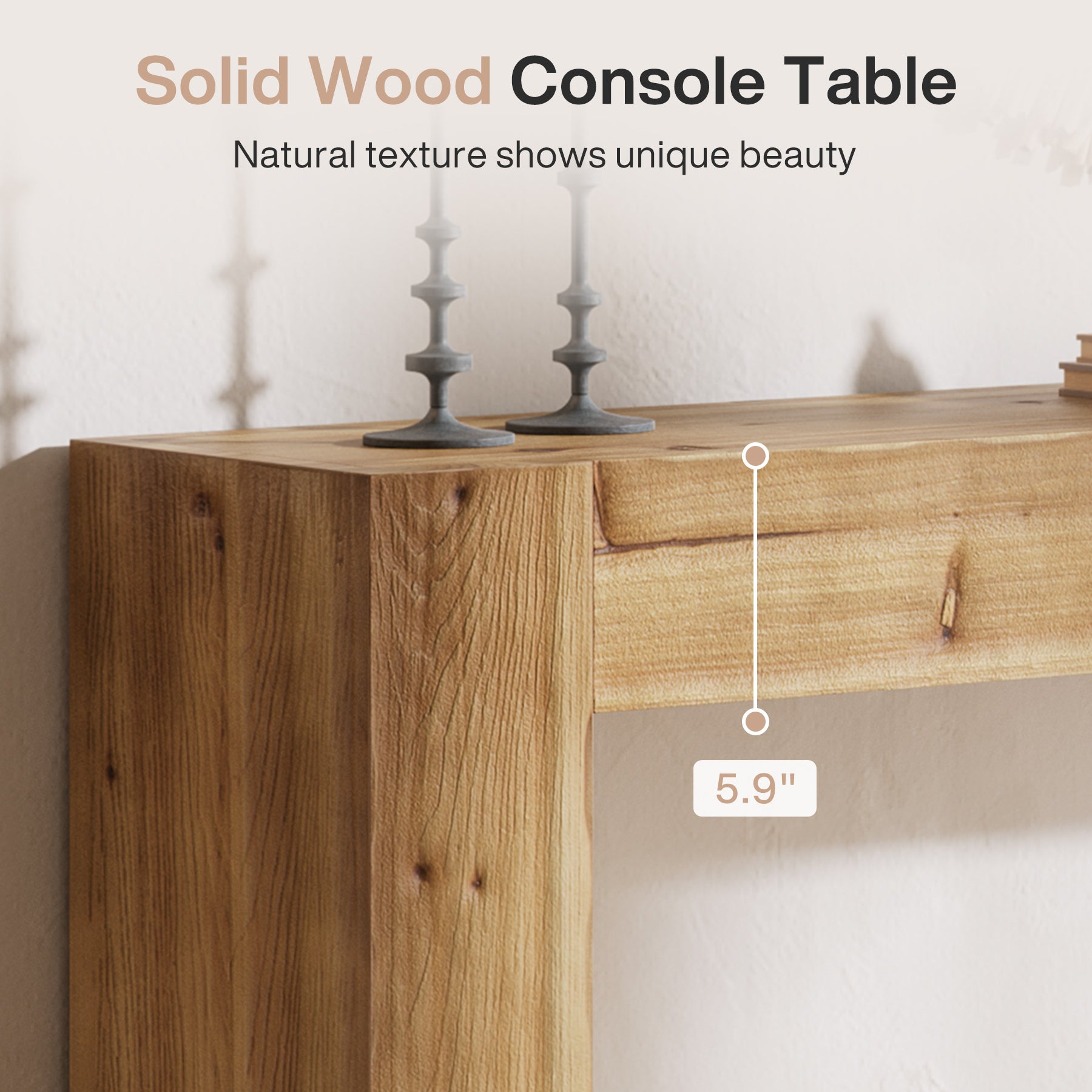 63" Console Table, Solid Wood Farmhouse Sofa Foyer Table for Entryway