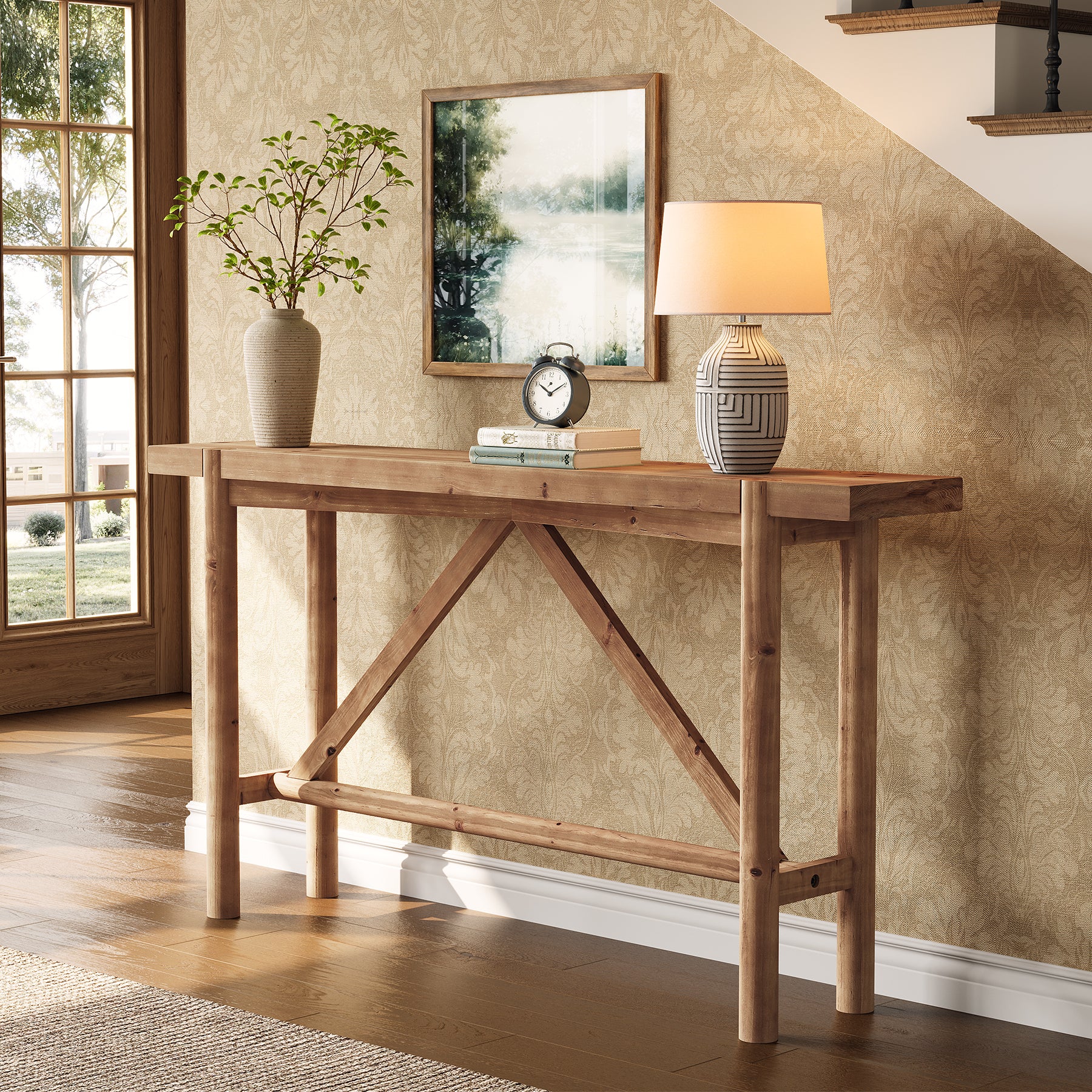 63" Console Table, Solid Wood Farmhouse Sofa Table Hallway Table