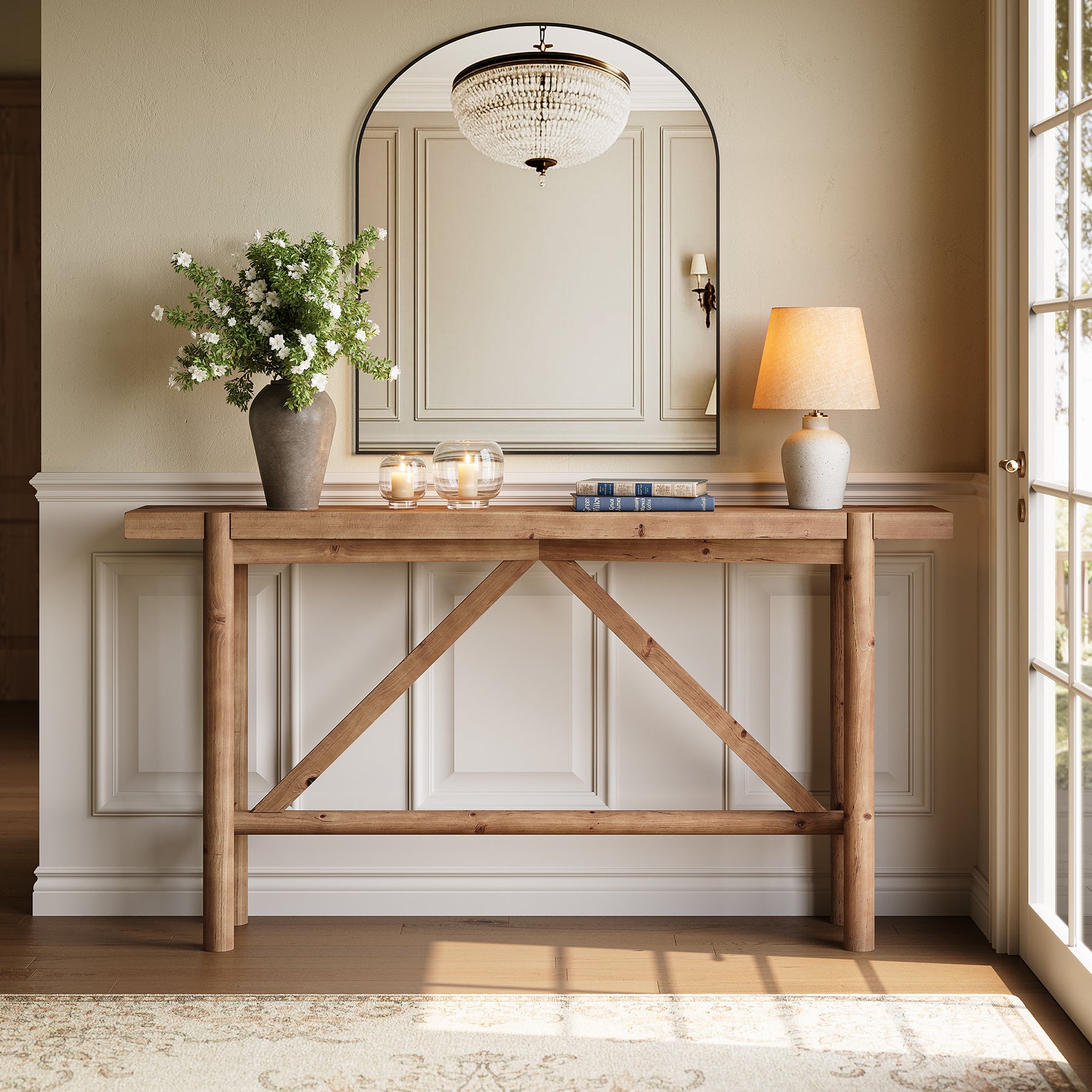 63" Console Table, Solid Wood Farmhouse Sofa Table Hallway Table