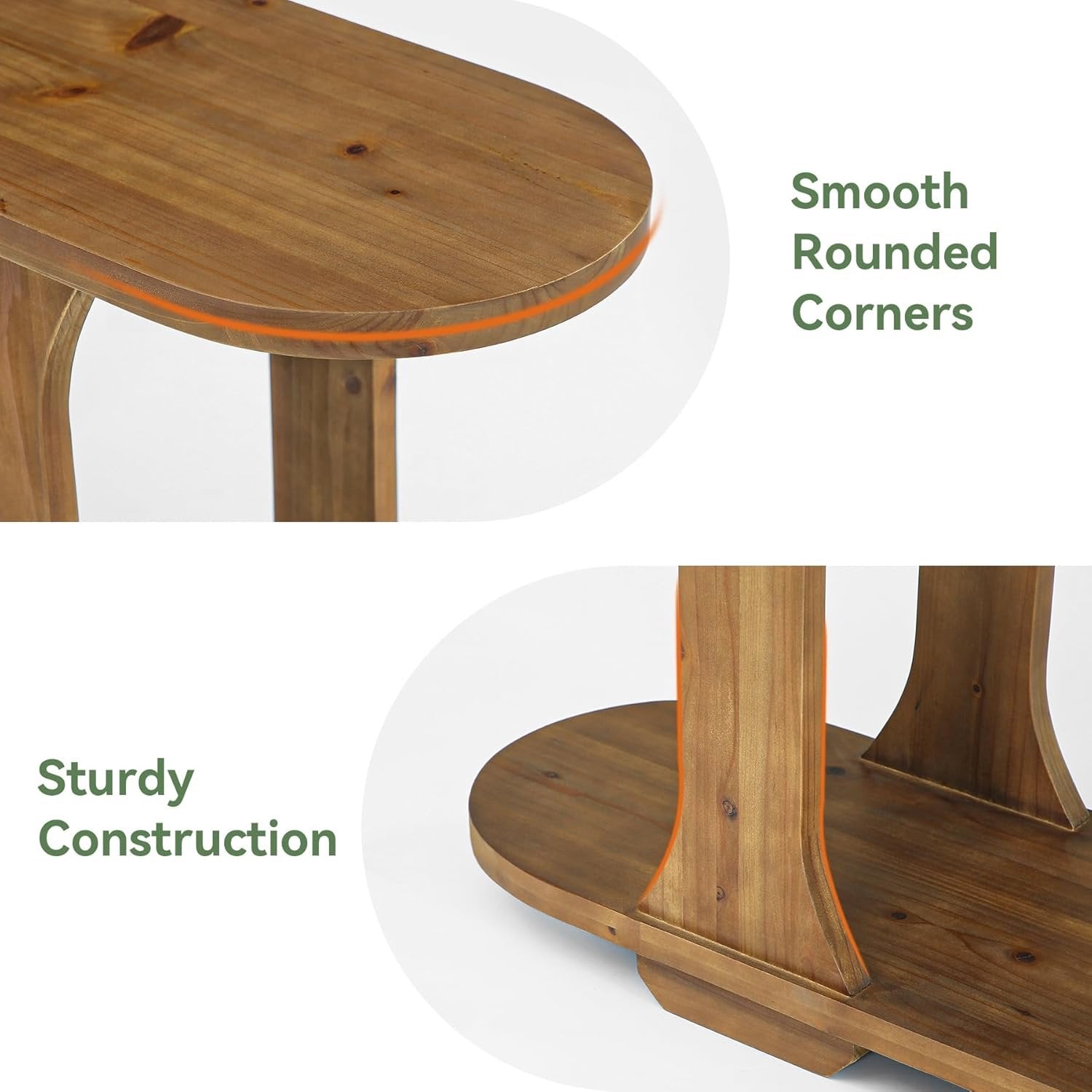 63" Console Table, Solid Wood Oval Curved Sofa Table with 2-Tier Shelf