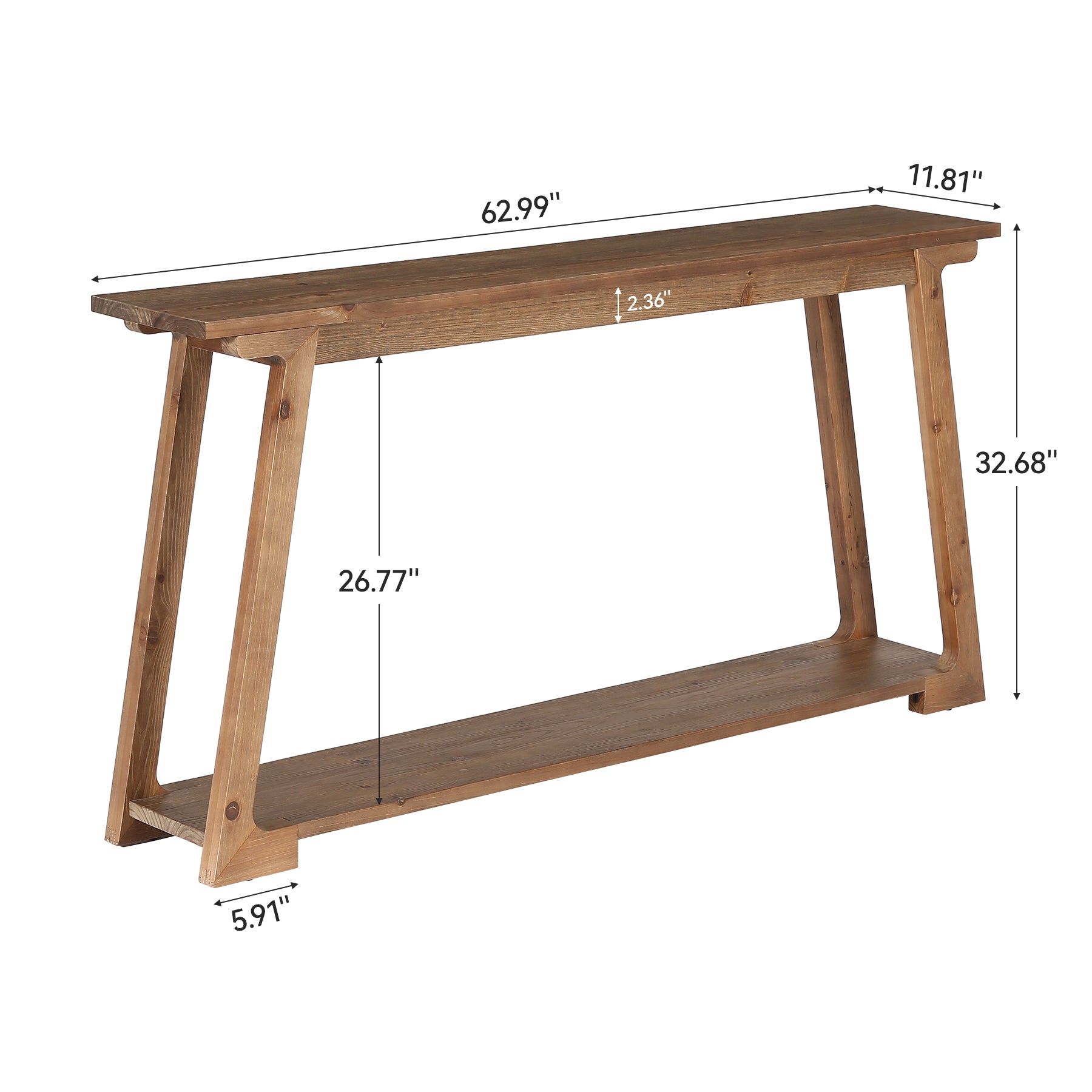 63" Console Table, Wood Sofa Table with 2-Tier Storage for Living Room