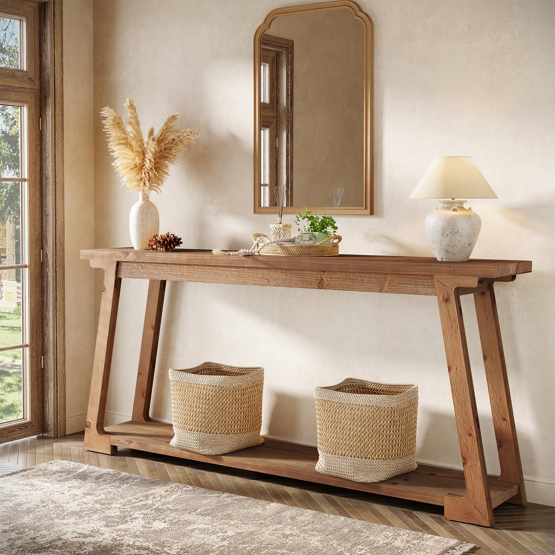 63" Console Table, Wood Sofa Table with 2-Tier Storage for Living Room