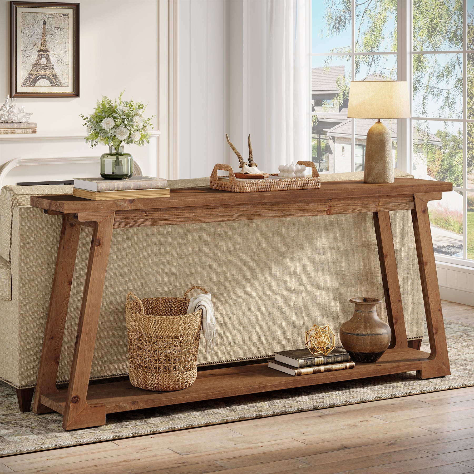 63" Console Table, Wood Sofa Table with 2-Tier Storage for Living Room