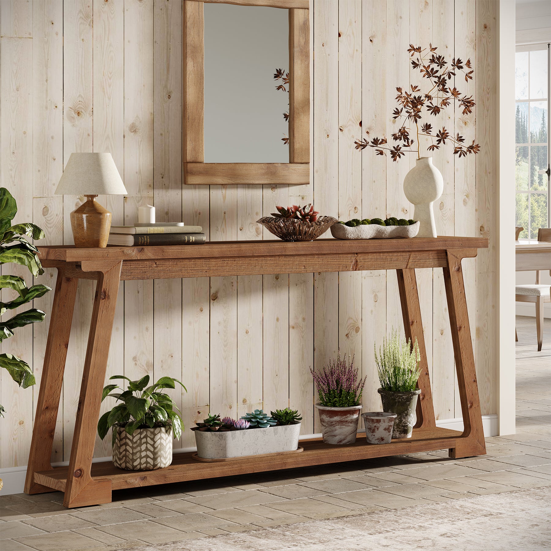 63" Console Table, Wood Sofa Table with 2-Tier Storage for Living Room