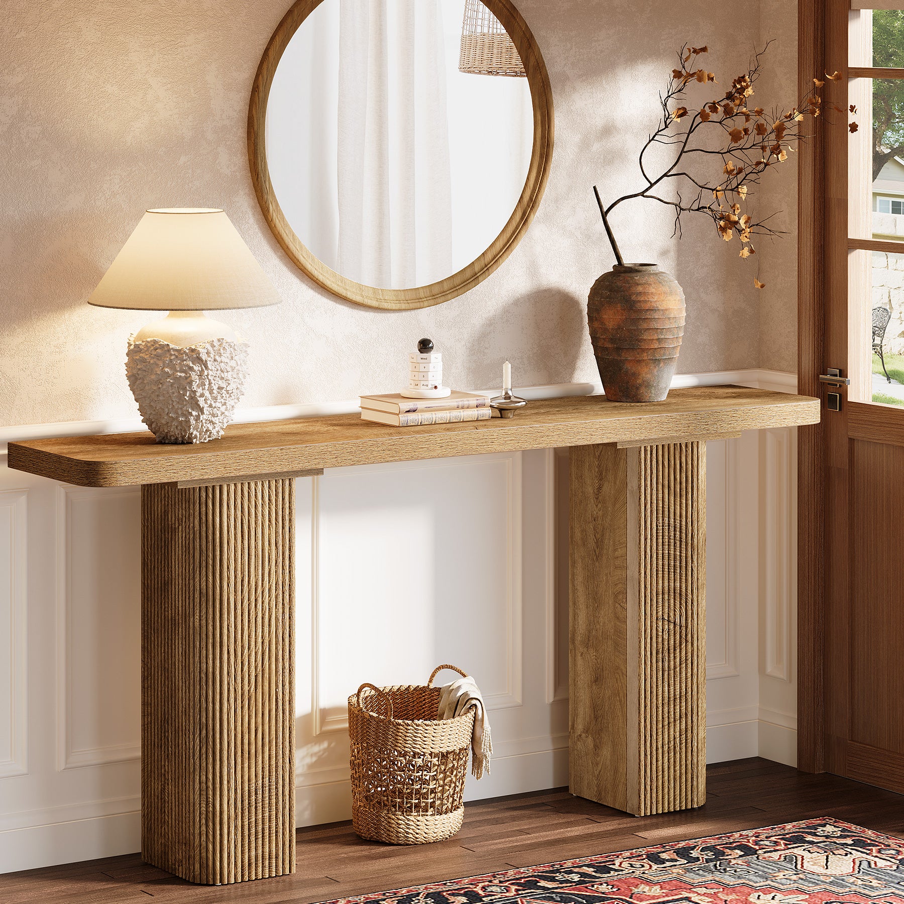 63" Console Table, Wooden Sofa Table Behind Couch Entryway Table