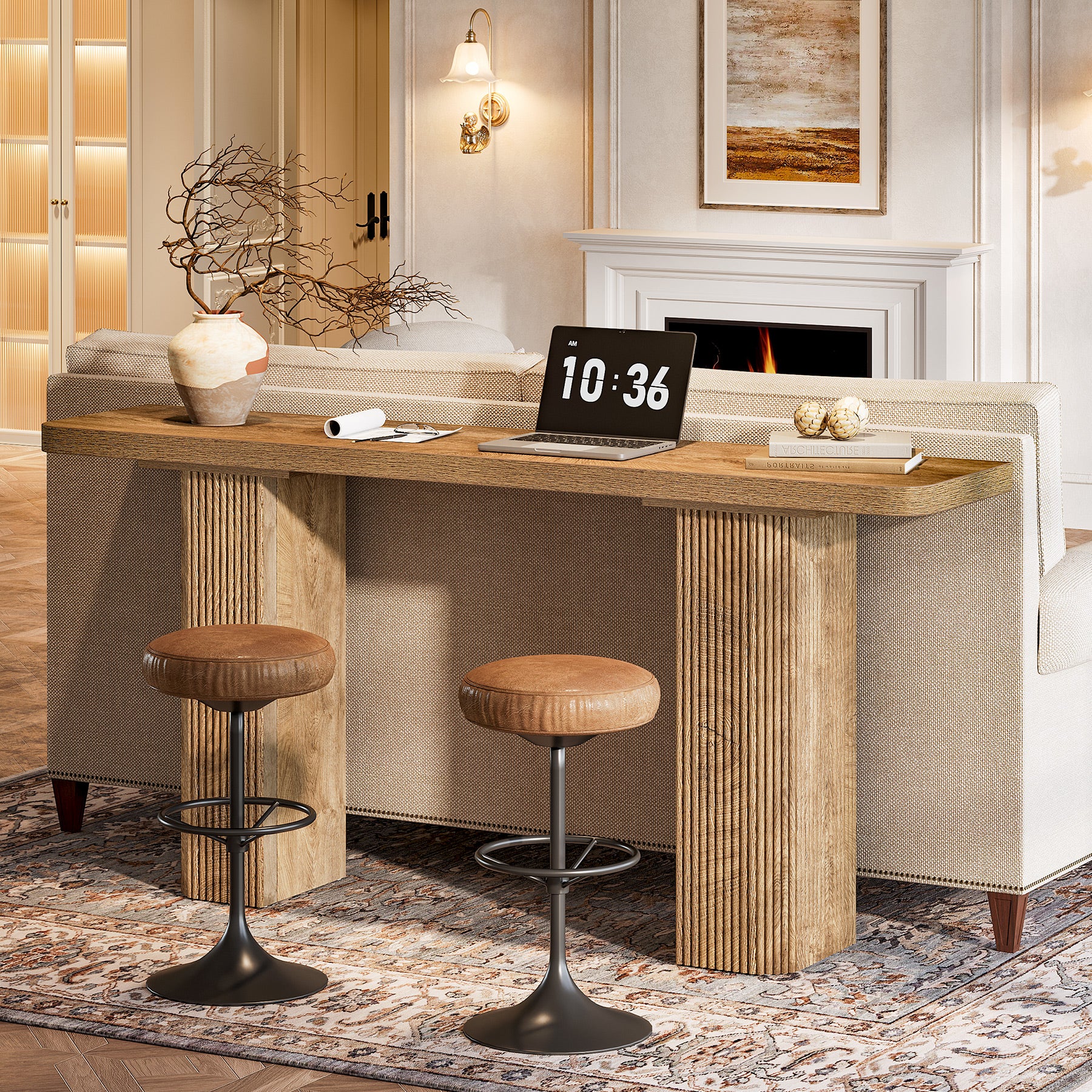 63" Console Table, Wooden Sofa Table Behind Couch Entryway Table