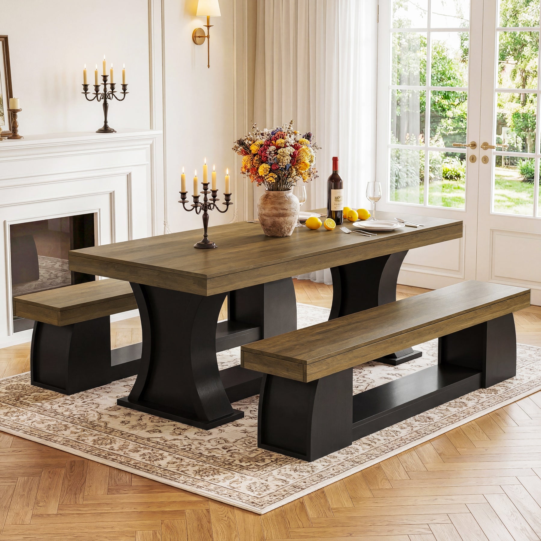 63" Dining Bench, Farmhouse Kitchen Dining Seat with Sturdy Frame
