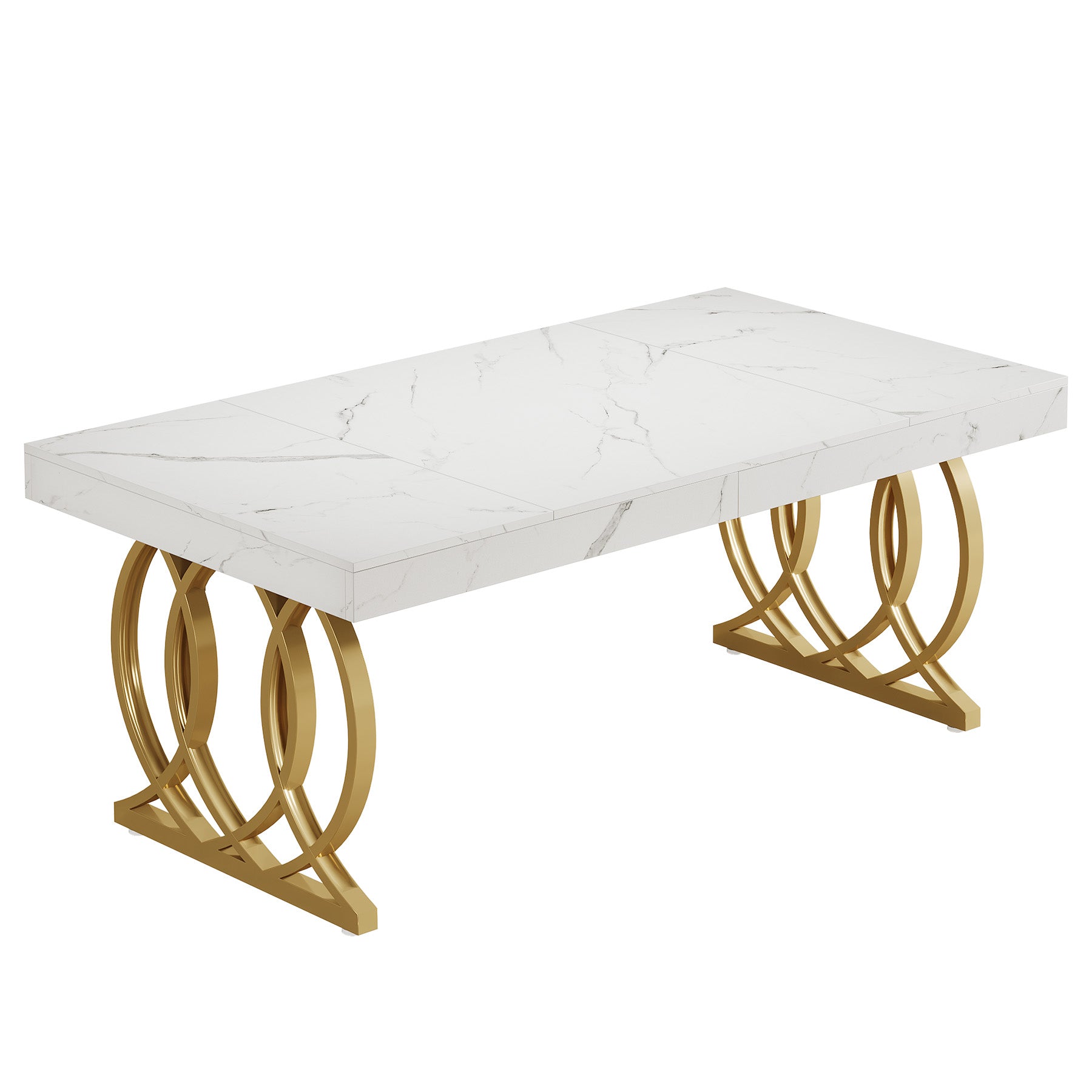 63" Dining Table, Modern Kitchen Table with Faux Marble Tabletop for 4-6